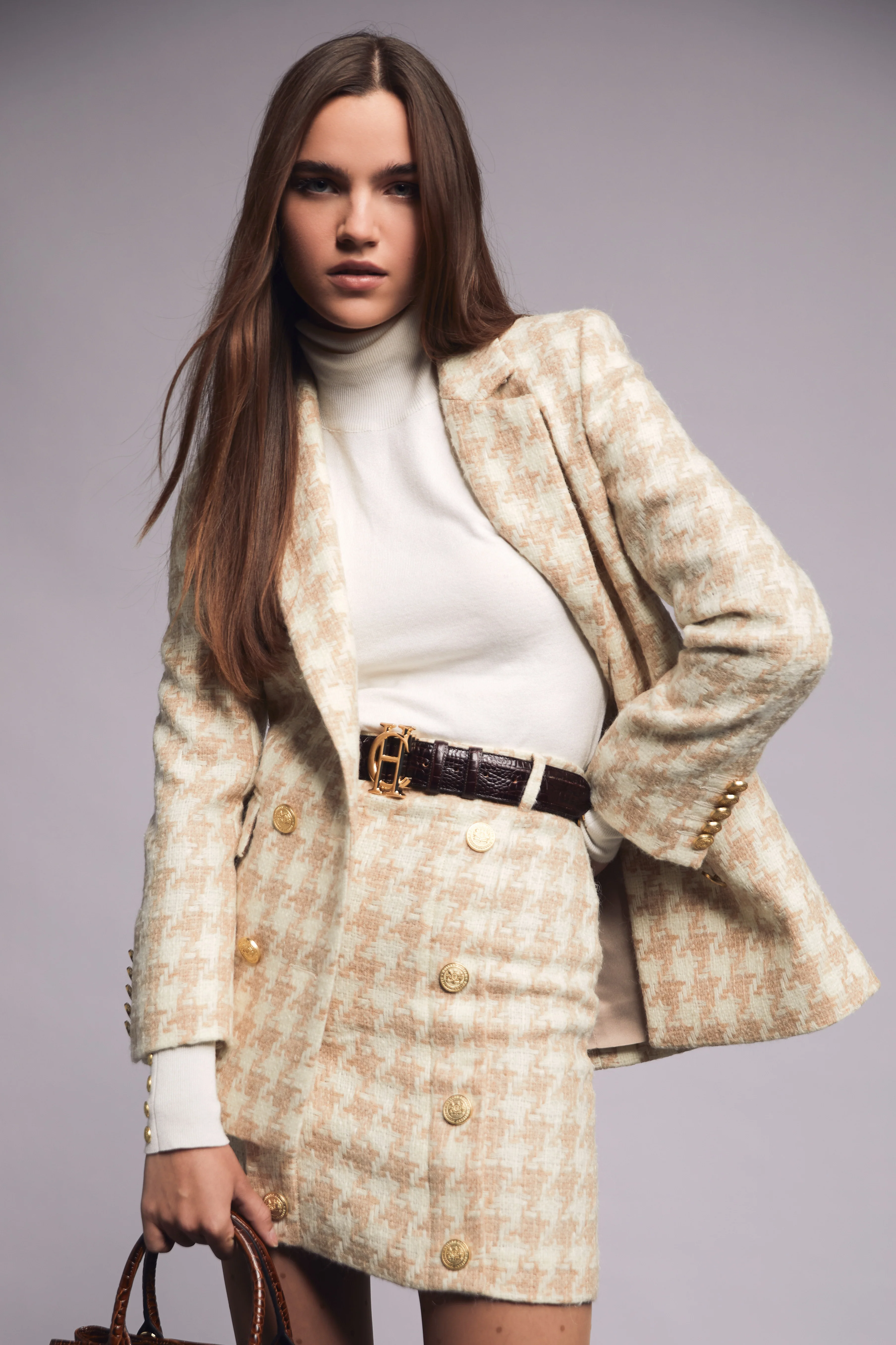 Knightsbridge Skirt (Camel Houndstooth)
