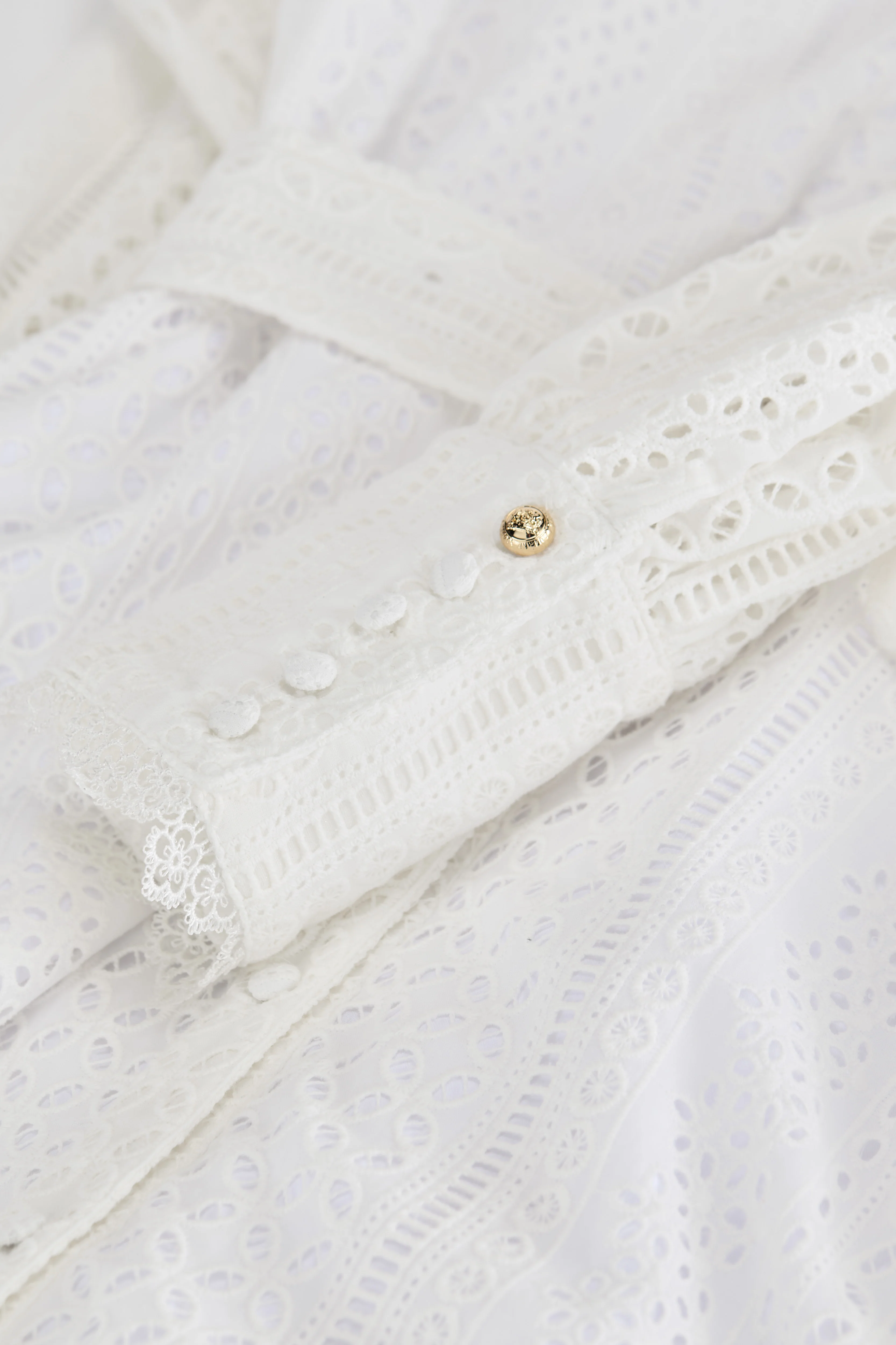 Collarless Broderie Mini Dress (White)