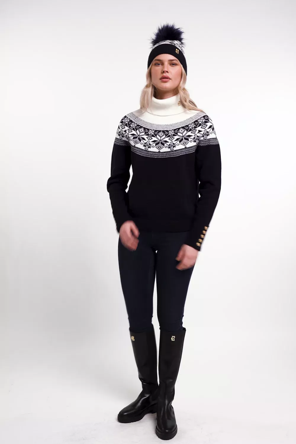 Beatrice Bobble Hat (Ink Navy Cream)