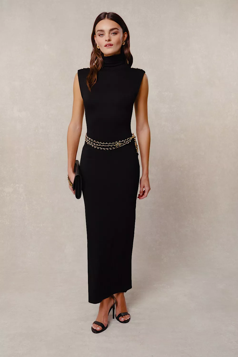 Harper High Neck Maxi Dress (Black)