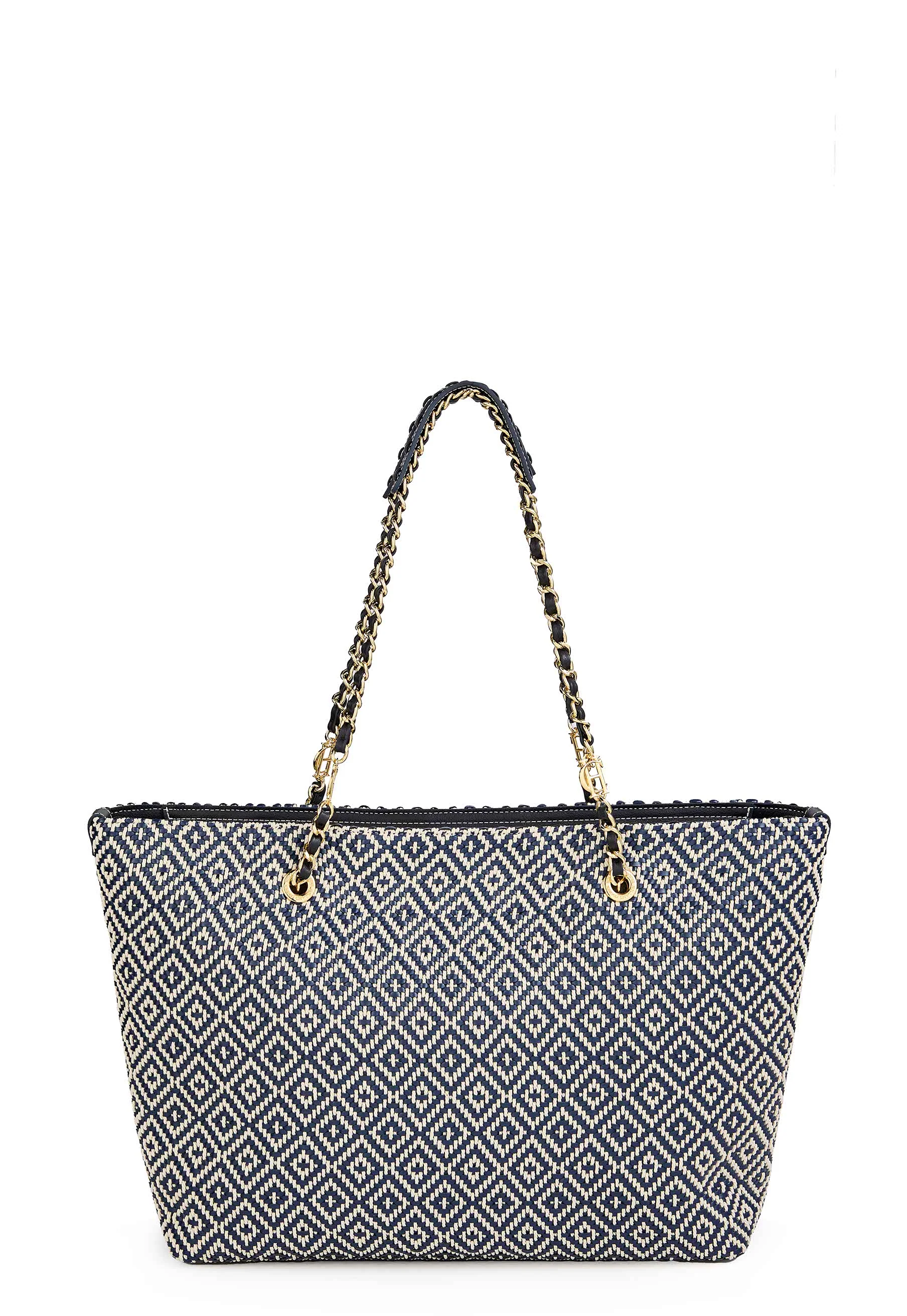 Amalfi Straw Tote (Navy Geo)