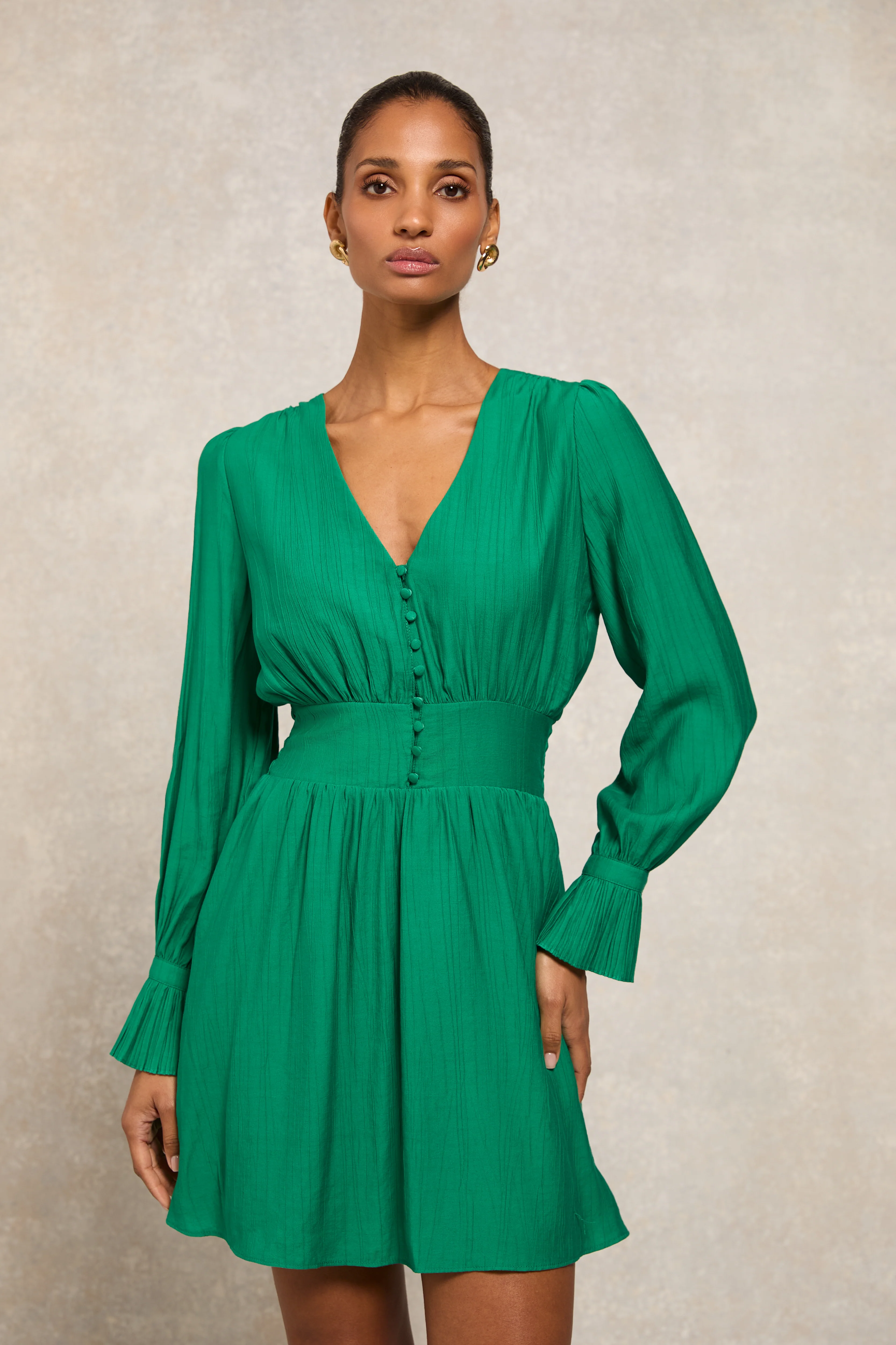 Phoebe V-Neck Mini Dress (Jewel Green)
