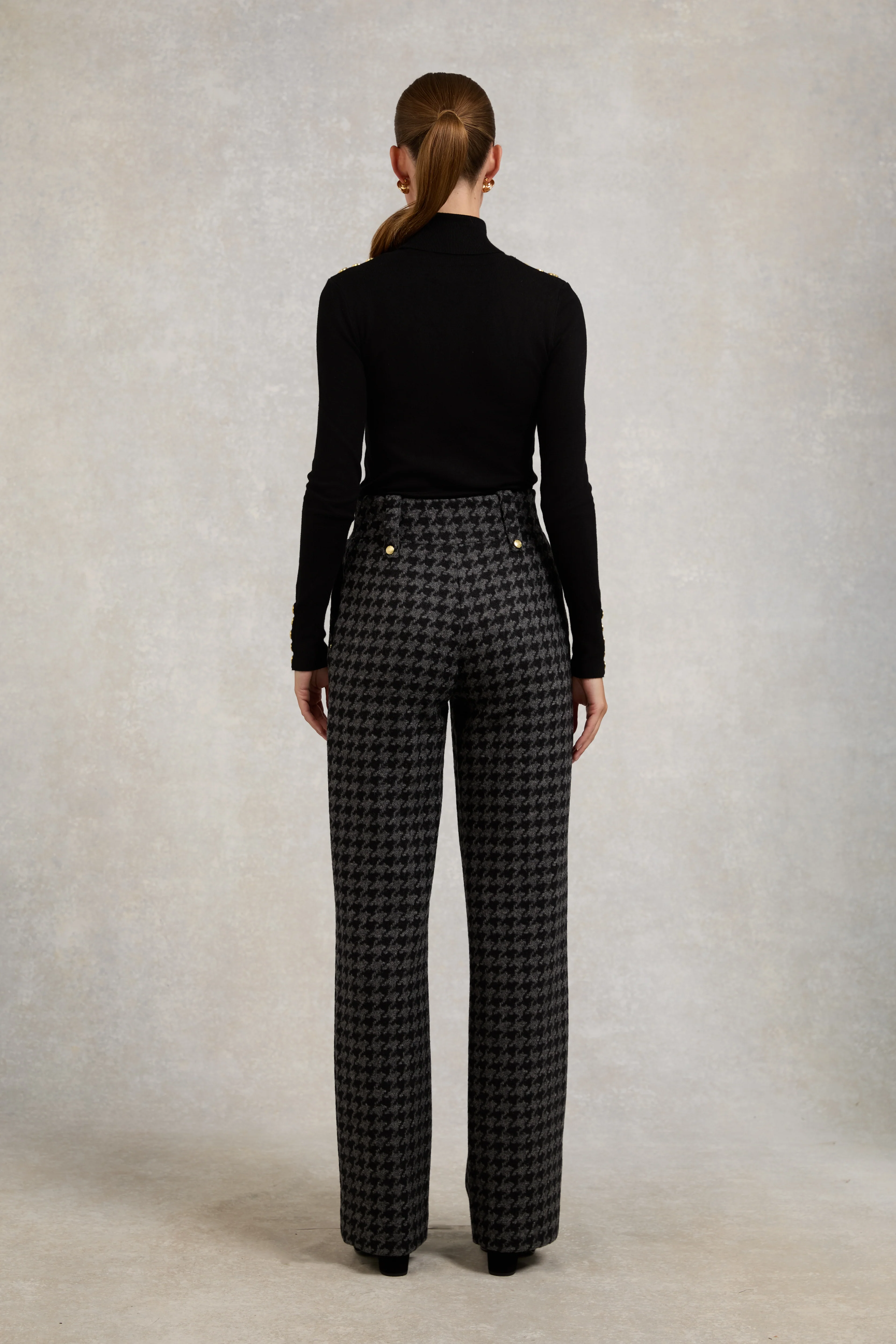 High Waisted Straight Trouser (Large Scale Charcoal Houndstooth)