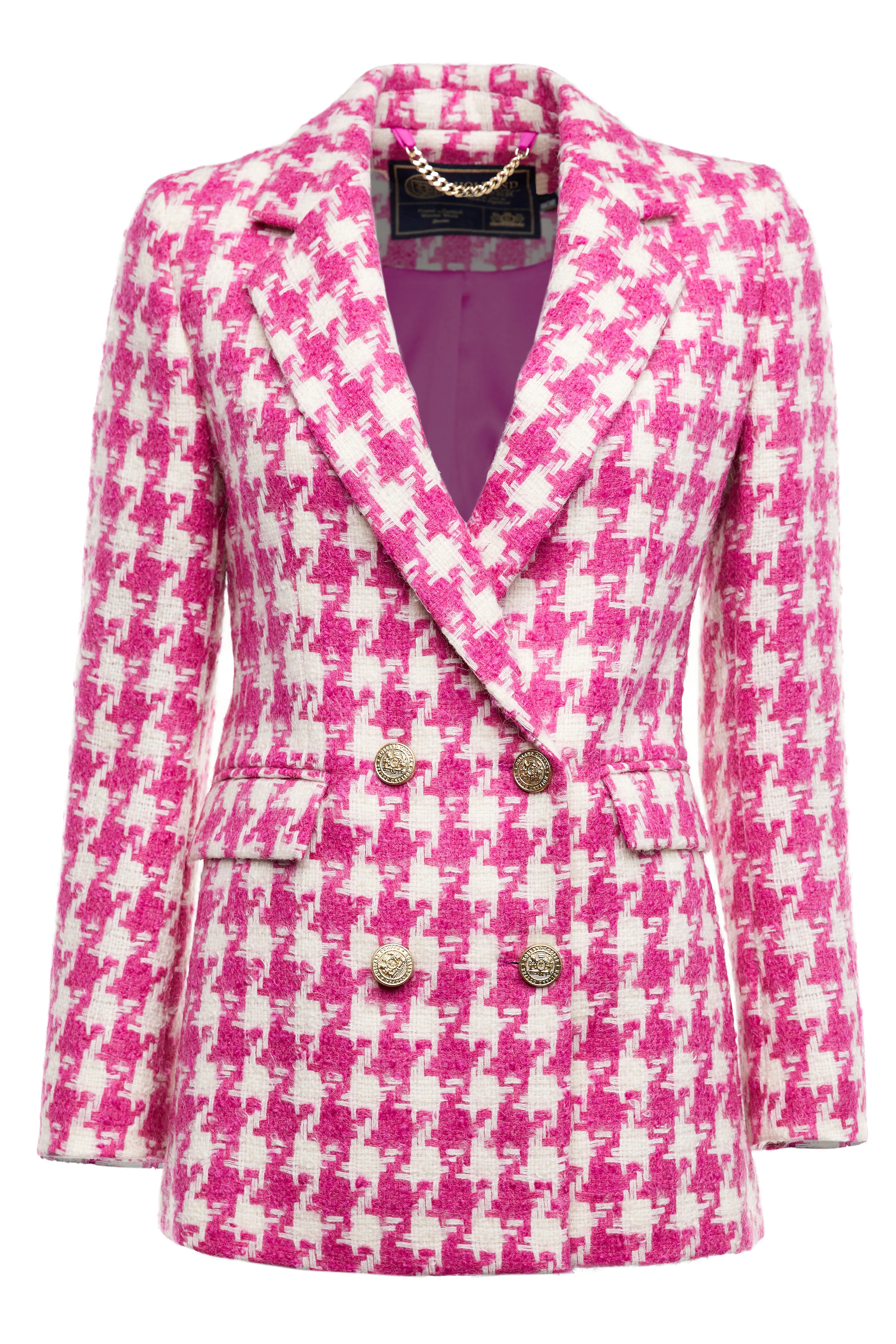 Double Breasted Blazer (Hot Pink Large Scale Houndstooth)
