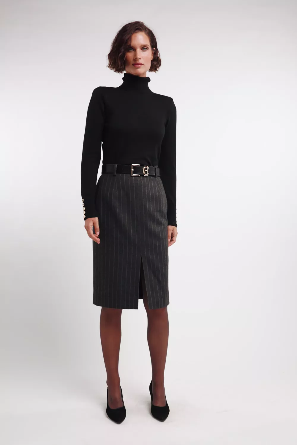 Mayfair Pencil Skirt (Charcoal Pinstripe)