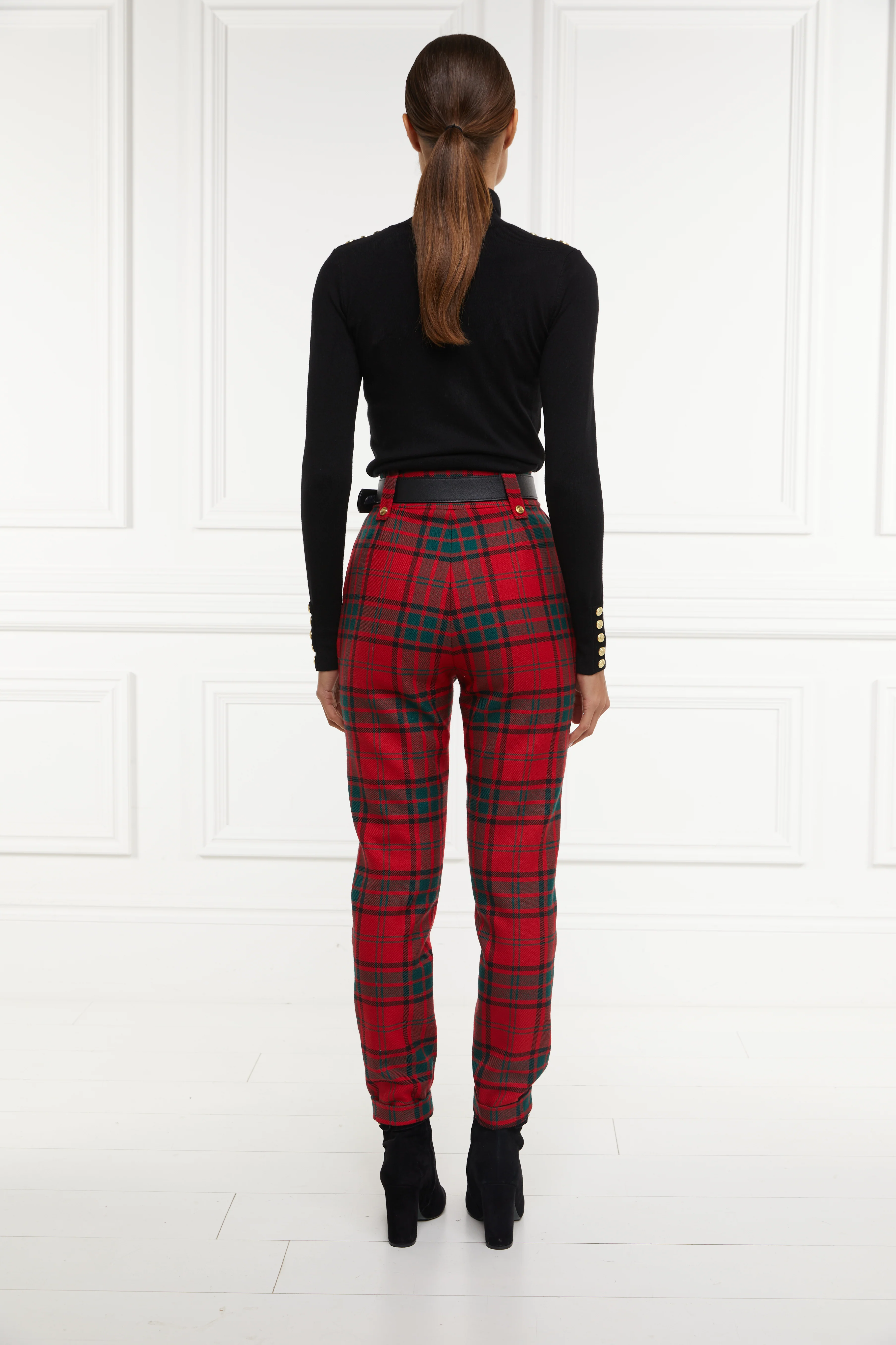 High Waisted Peg Trouser (Red Tartan)