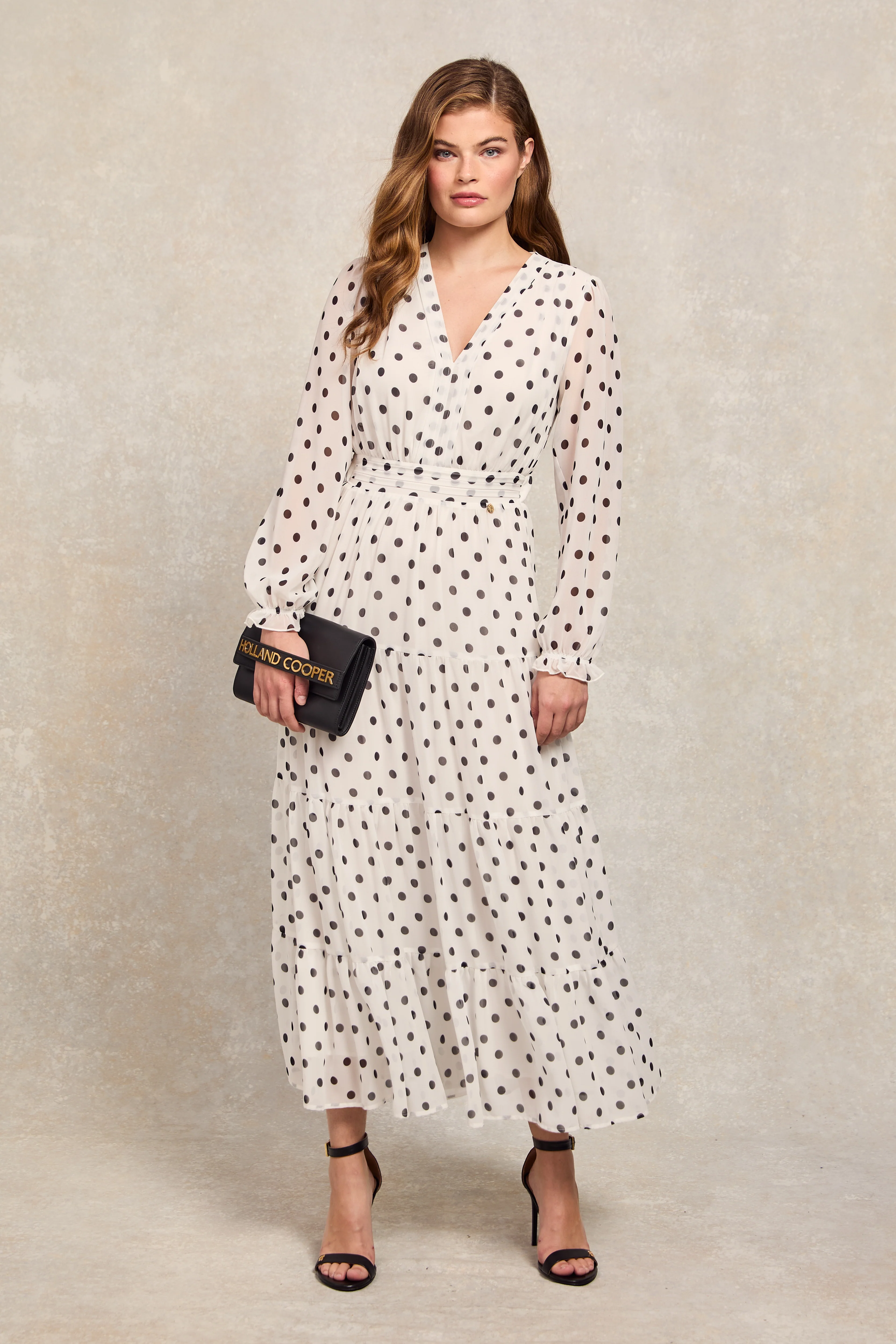 Bella Tiered Maxi Dress (White Black Polka Dot)
