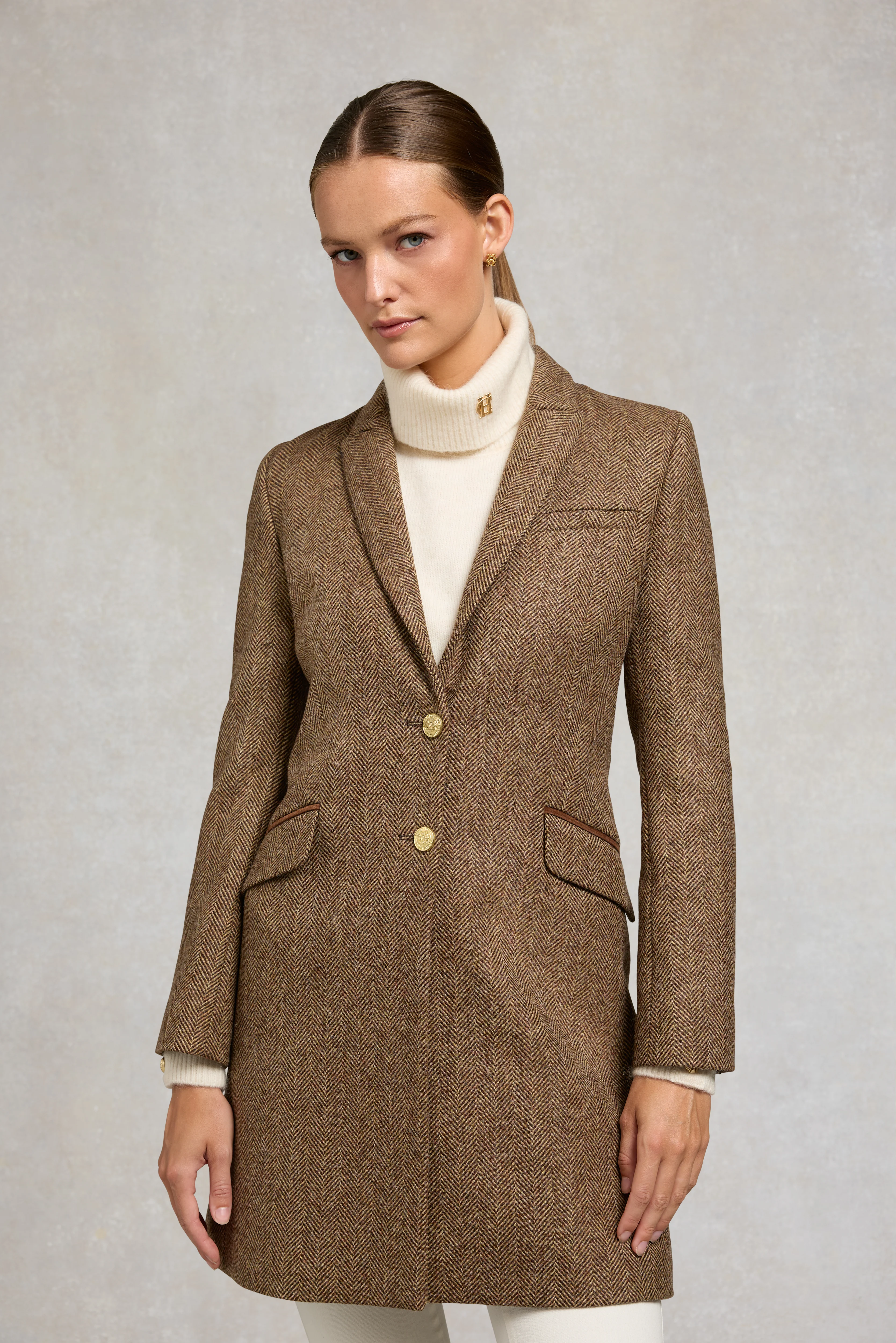 Highgrove Coat (Large Scale Brown Herringbone)
