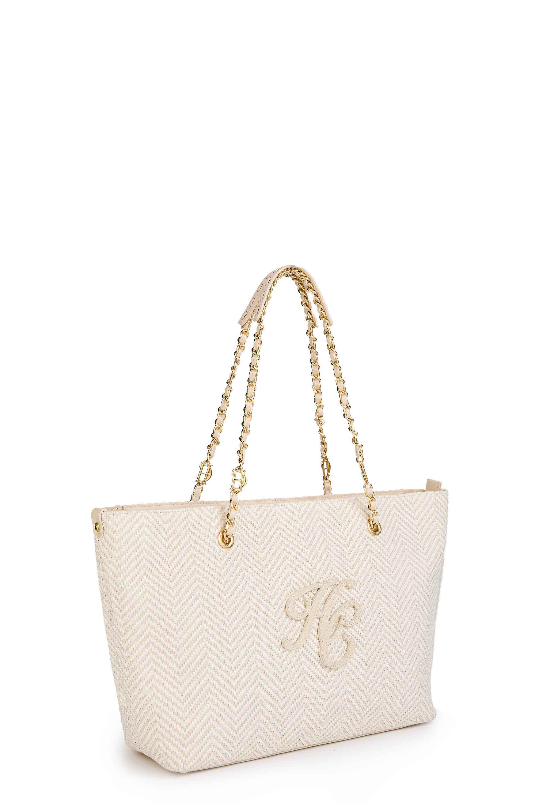 Amalfi Straw Tote (Cream Herringbone)