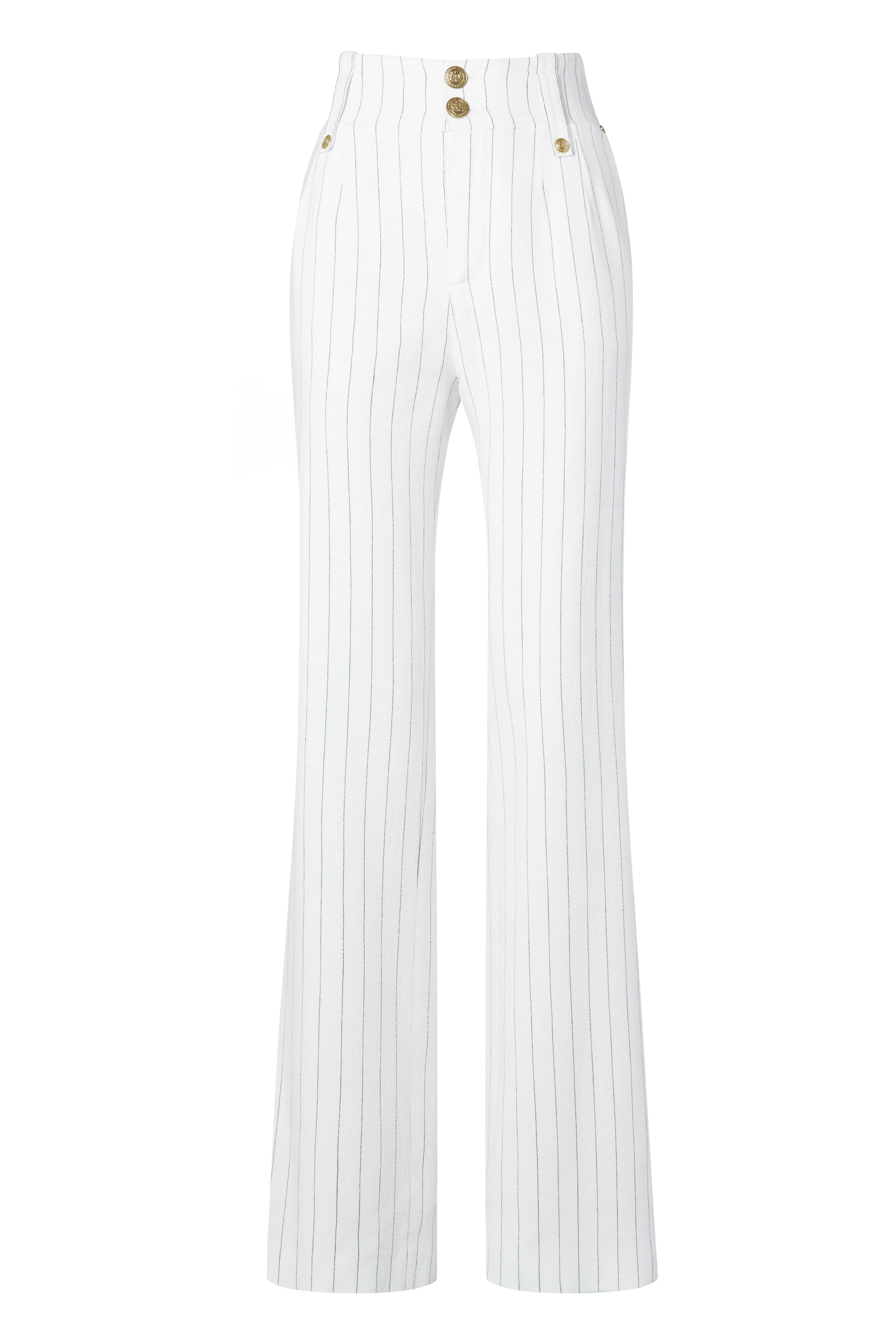 High Waisted Straight Trouser (Oyster Linen Pinstripe)