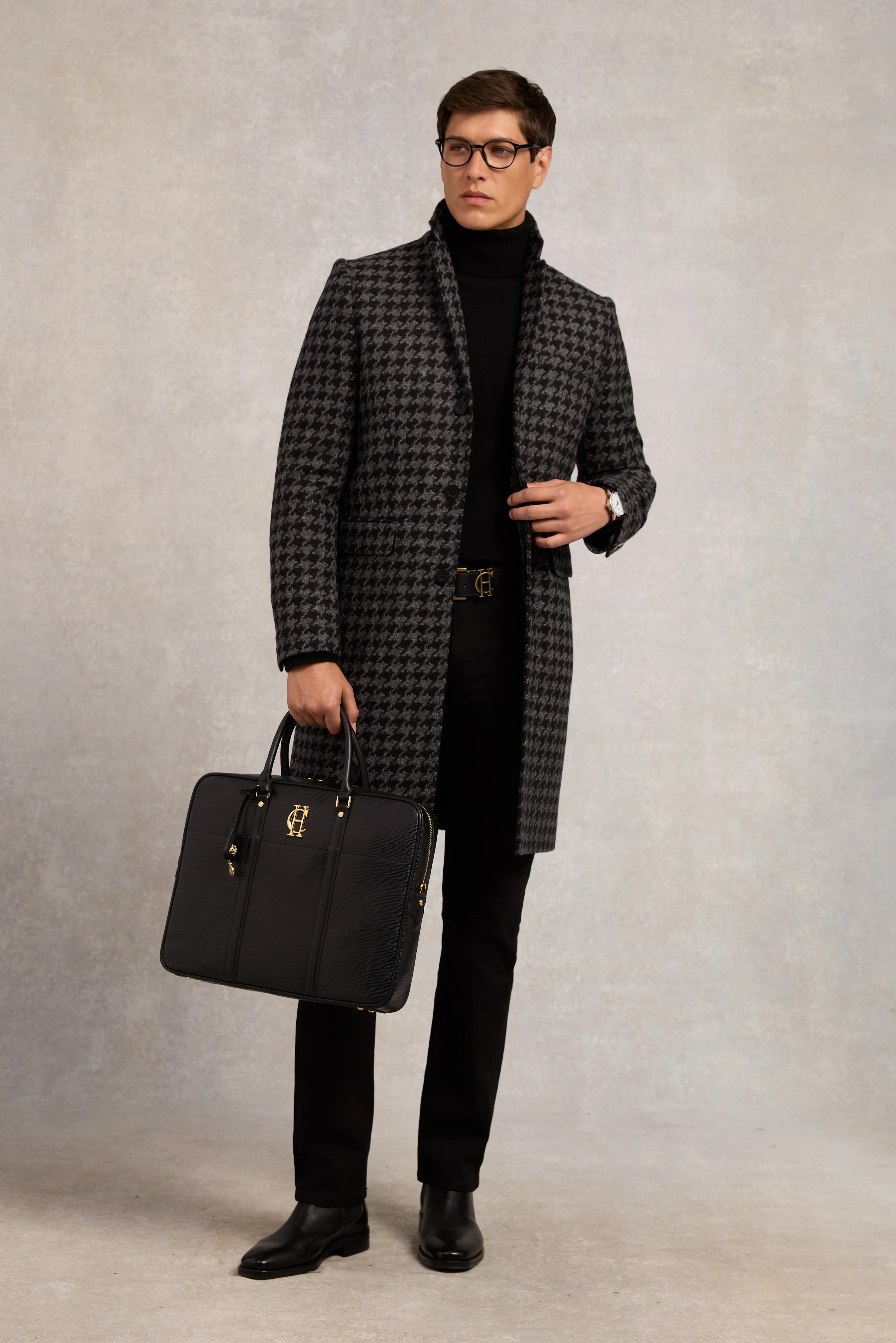 The Cheltenham Coat (Large Scale Charcoal Houndstooth)