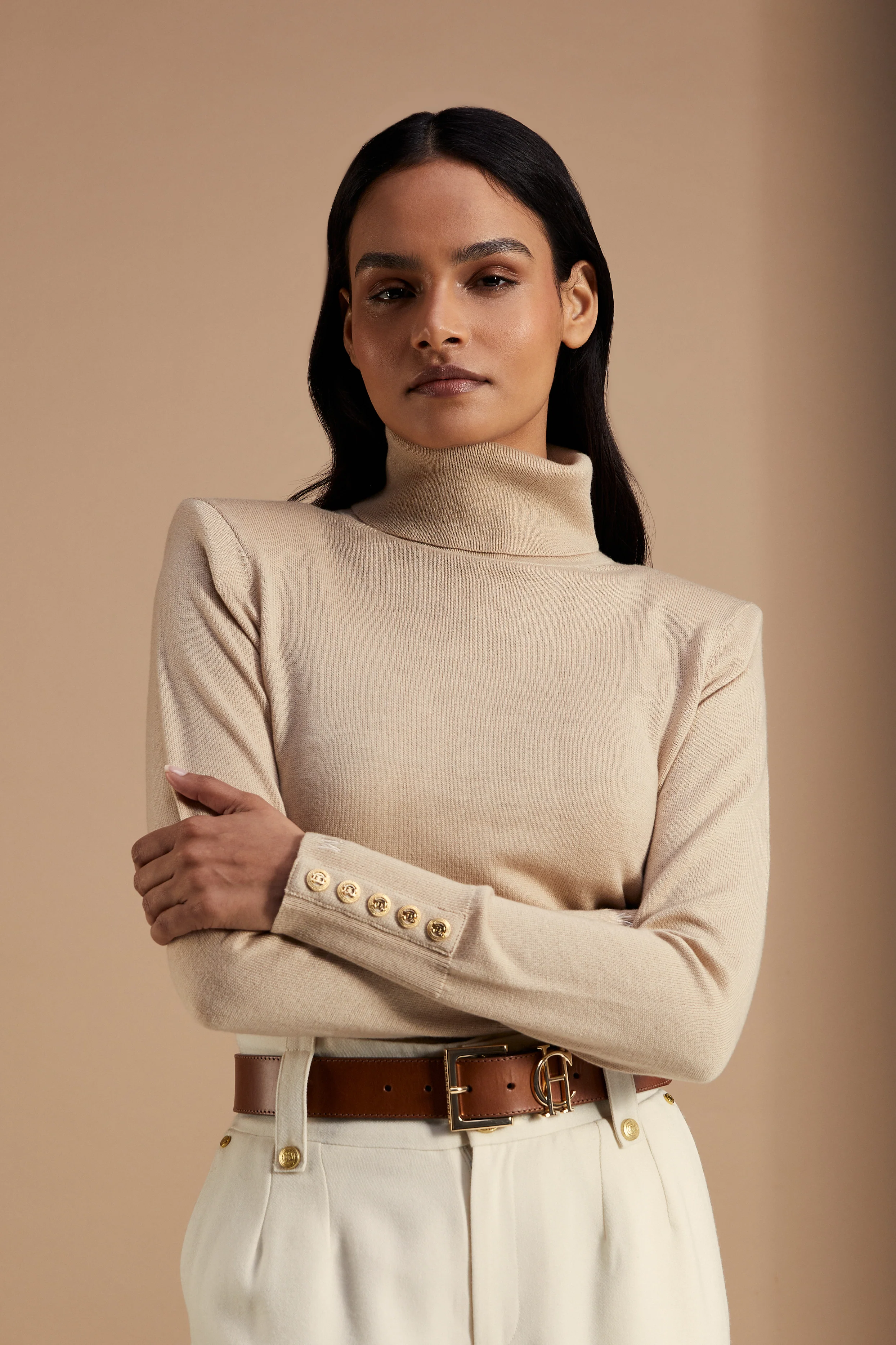 Victoria Cashmere Roll Neck (Stone)