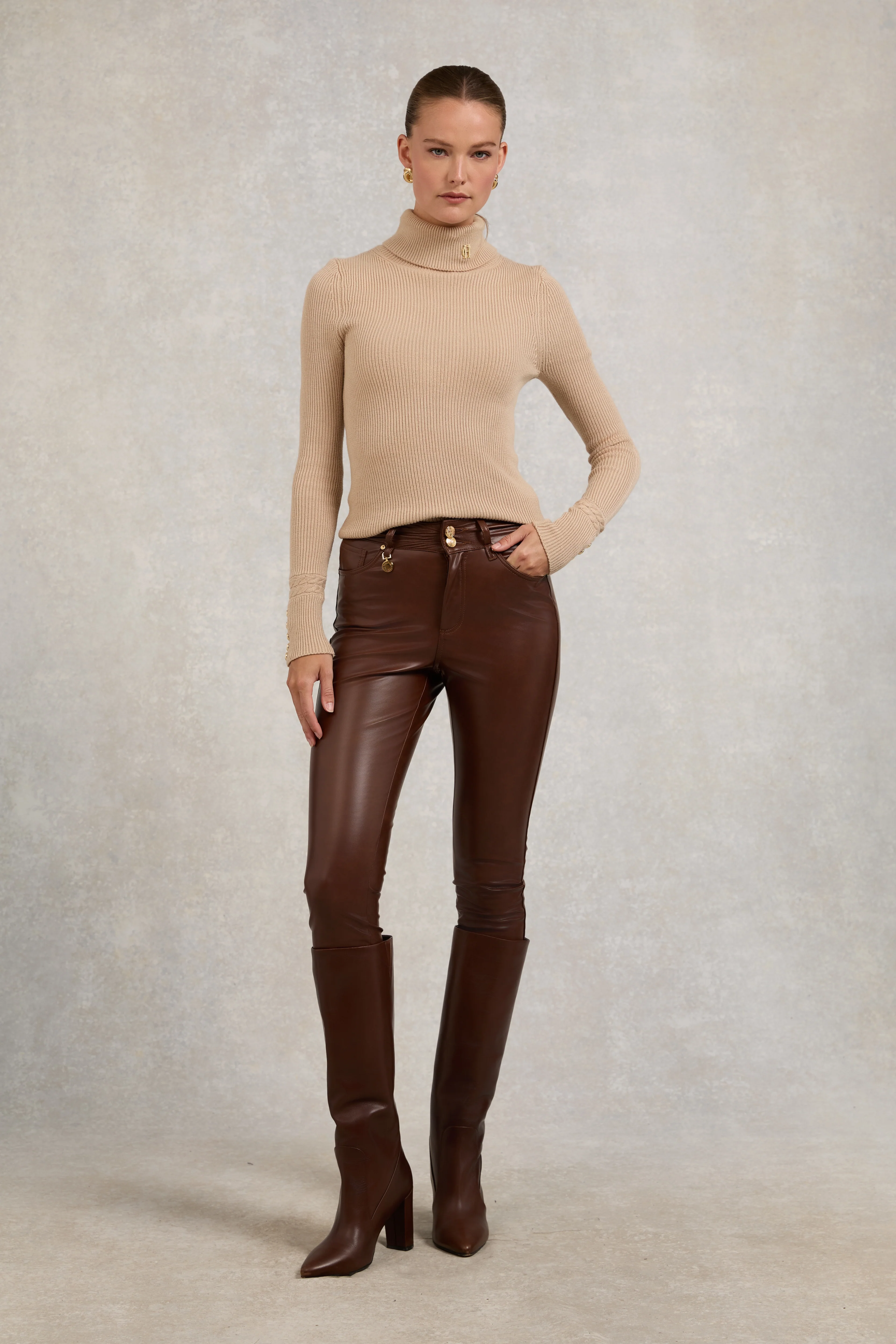 Faux Leather Skinny Jean (Burnished Tan)