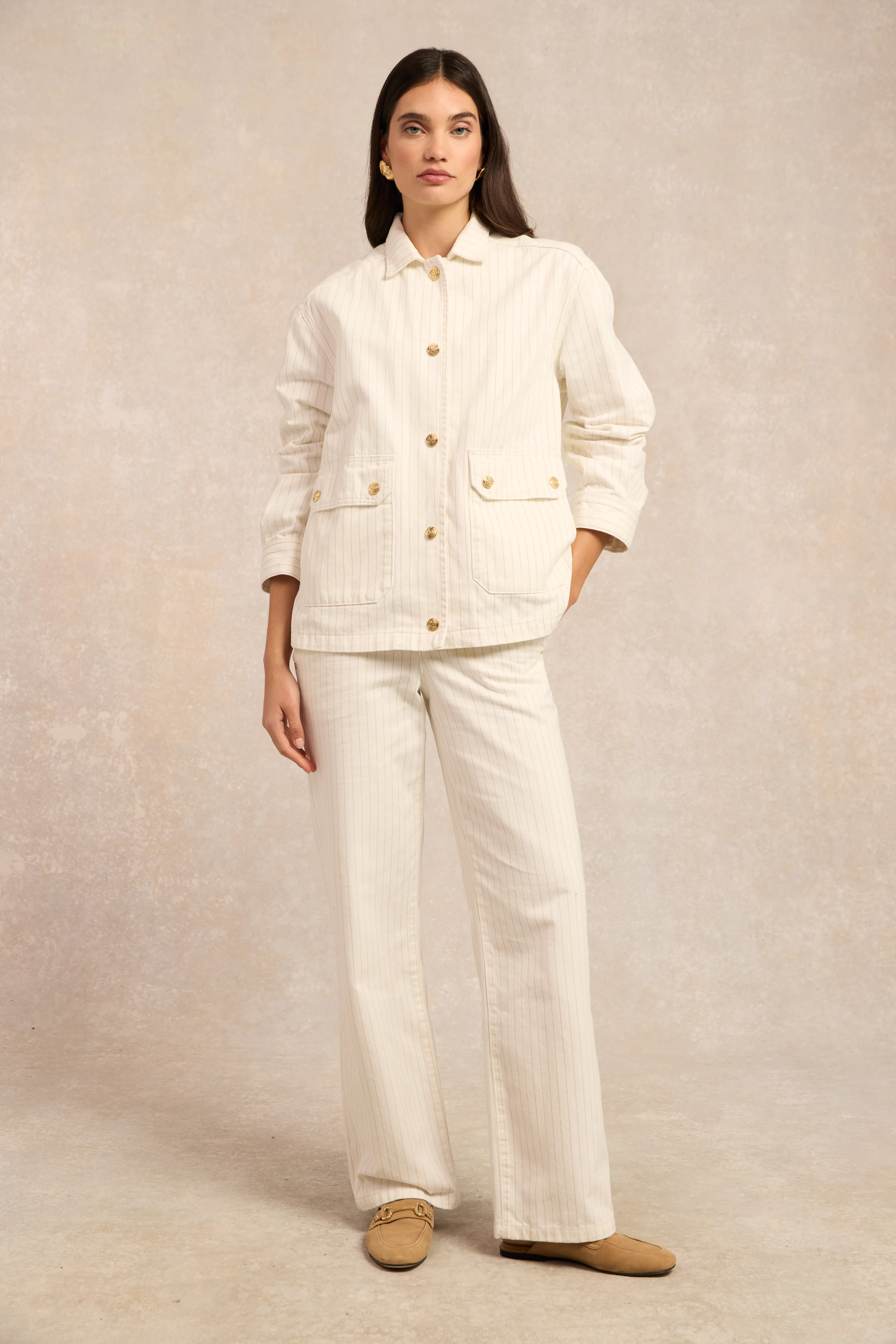 Denim Chore Jacket (Ecru Stripe)