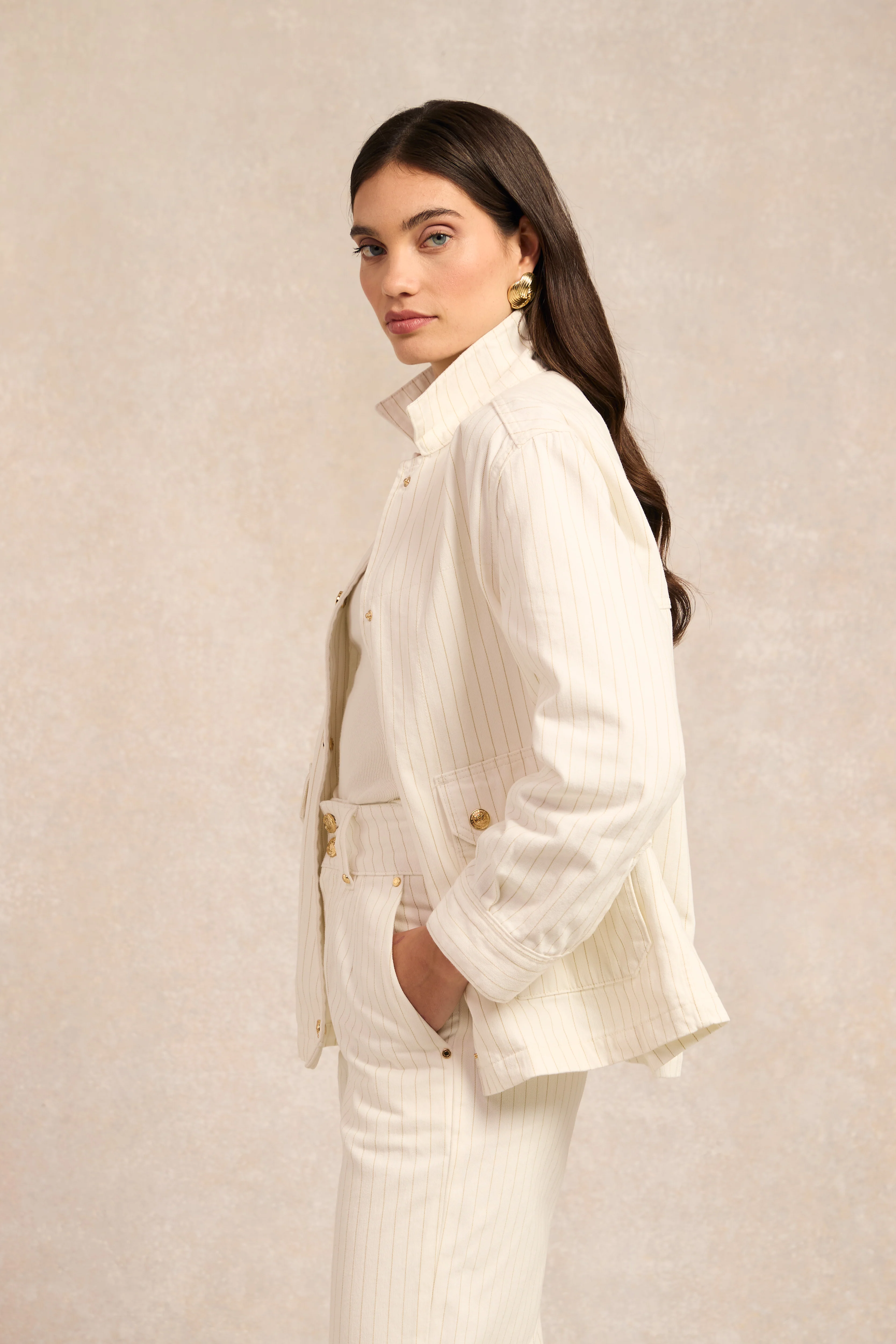 Denim Chore Jacket (Ecru Stripe)