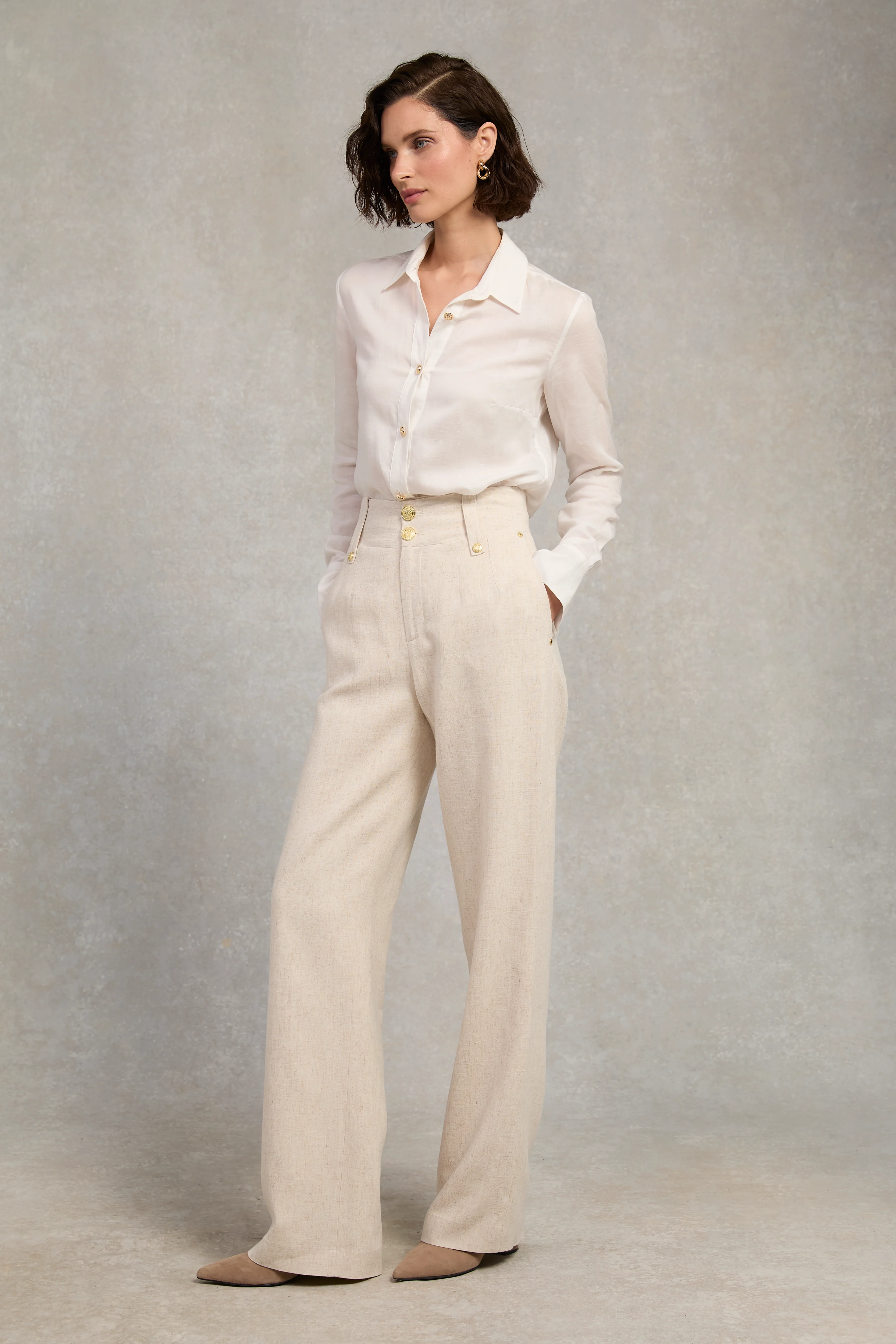 High Waisted Straight Trouser (Natural Linen)