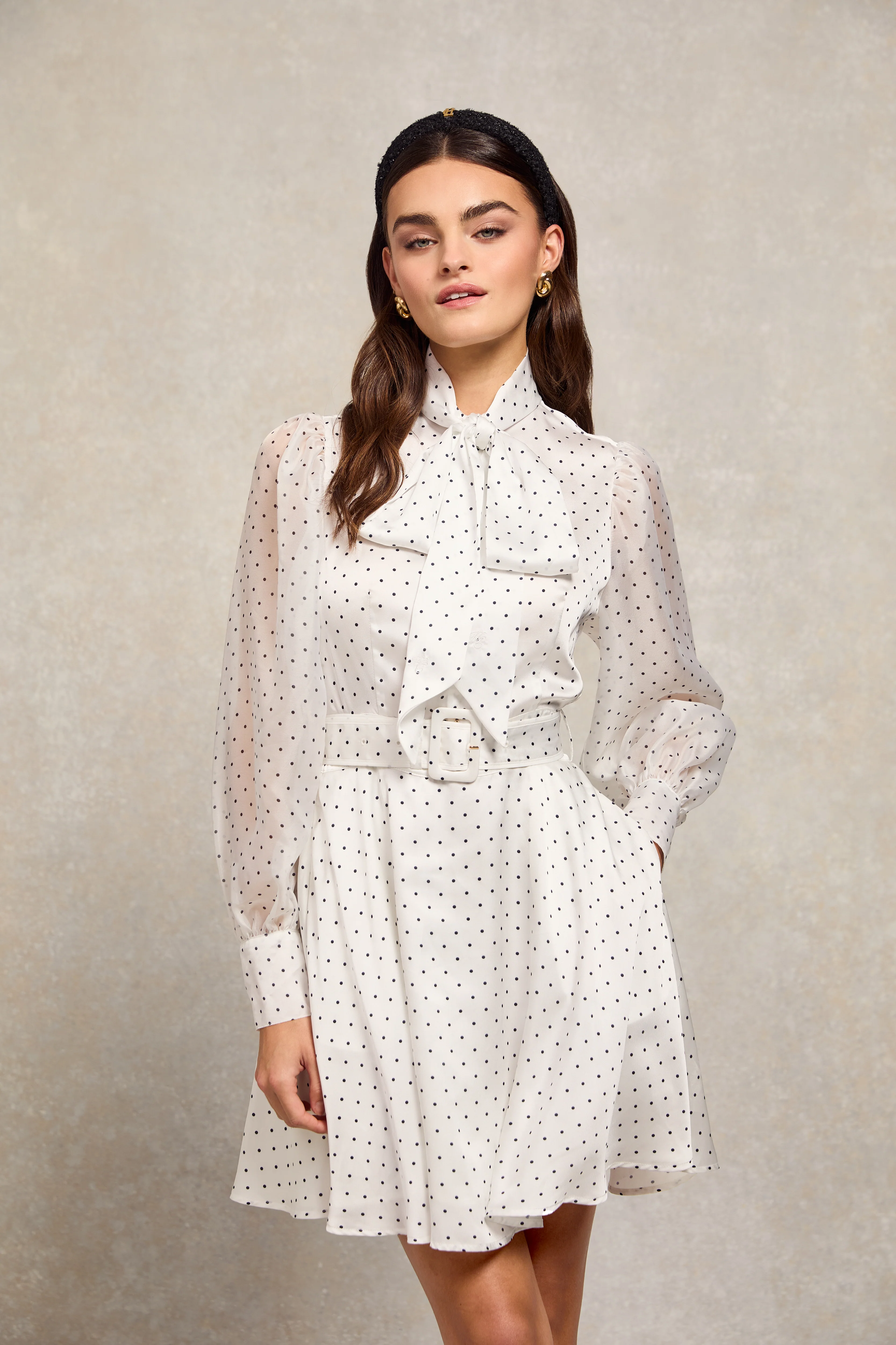 Ariella Mini Dress (White Polka Dot)