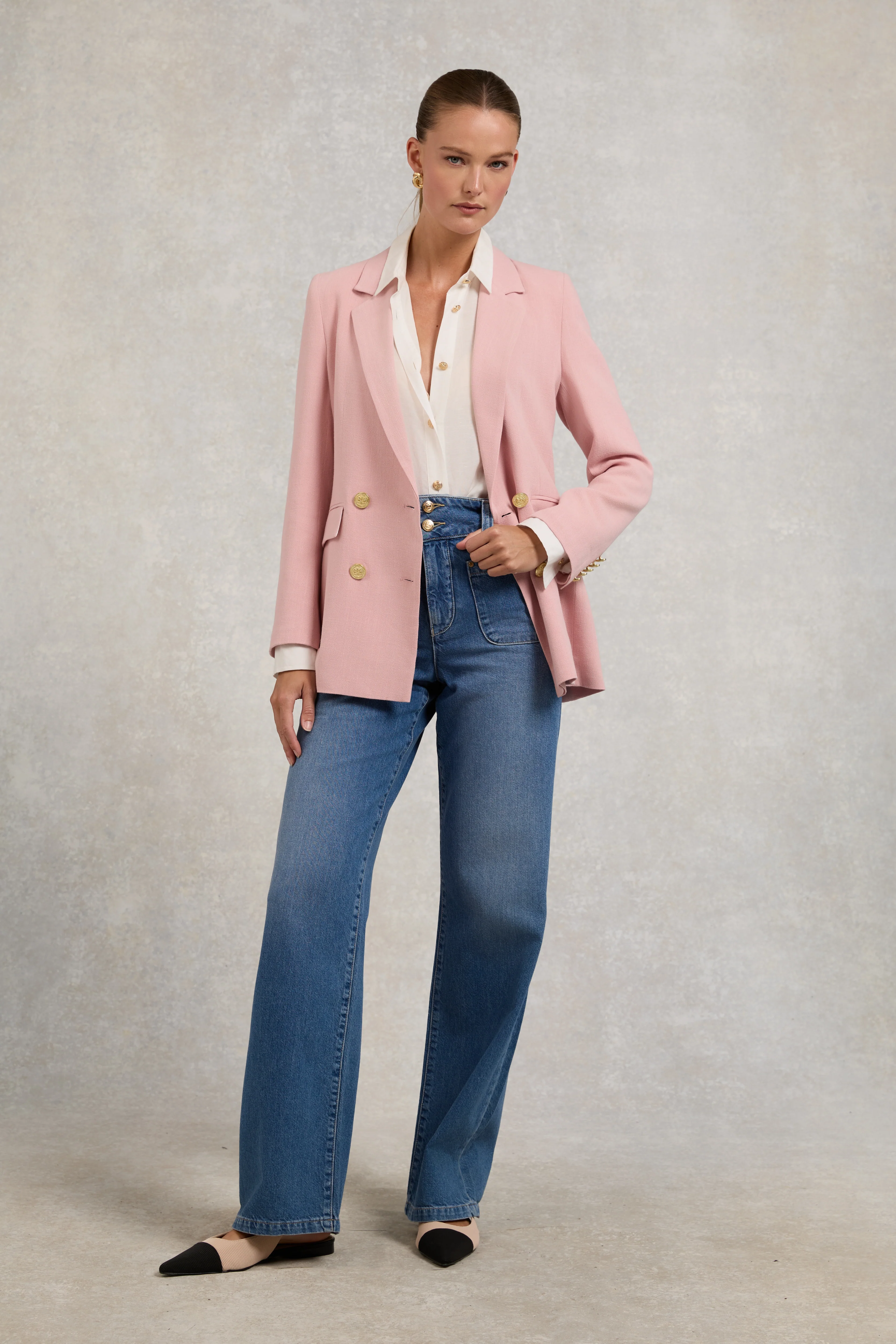 Double Breasted Blazer (Pink Linen)