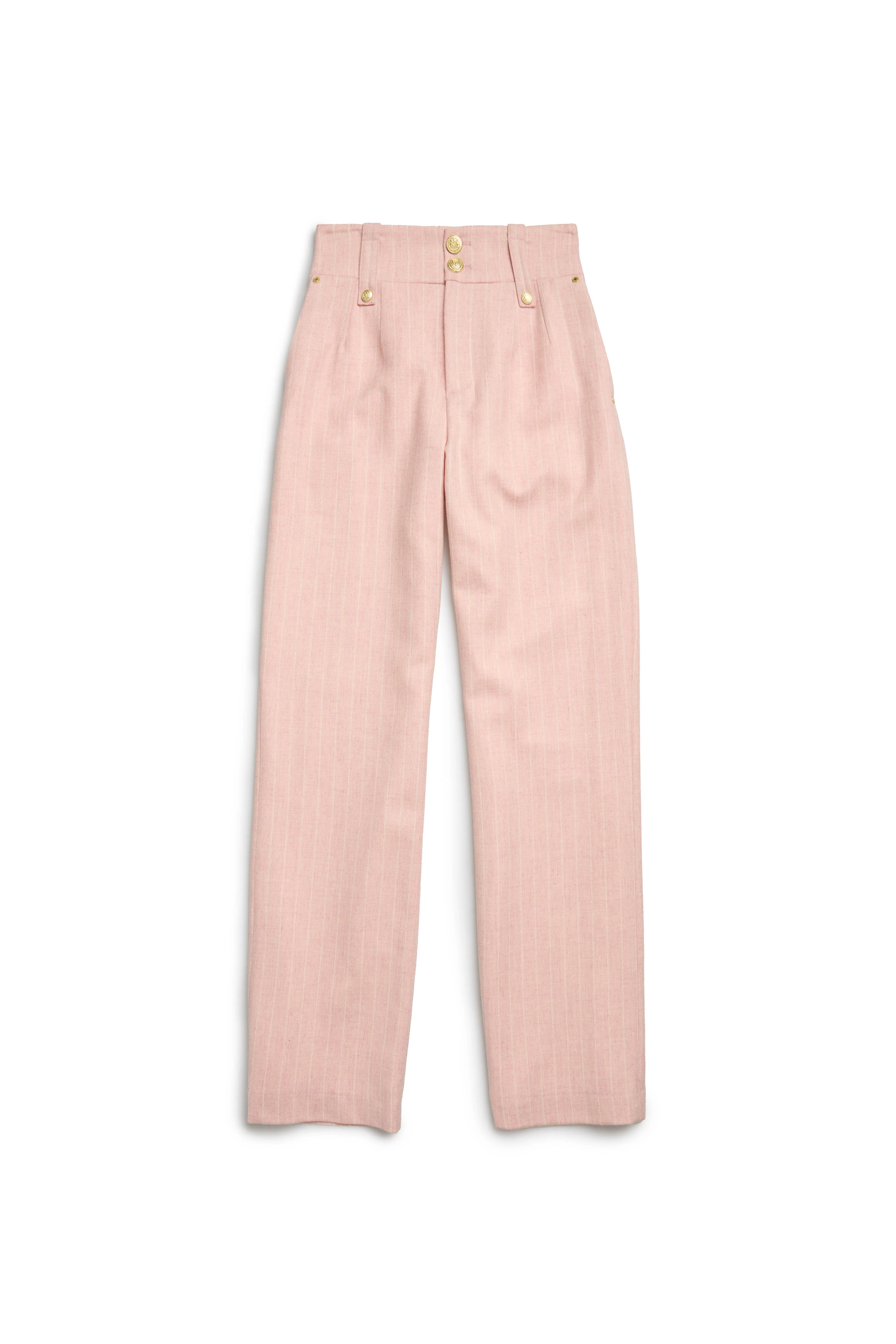 High Waisted Straight Trouser (Pink Chalk Pinstripe)