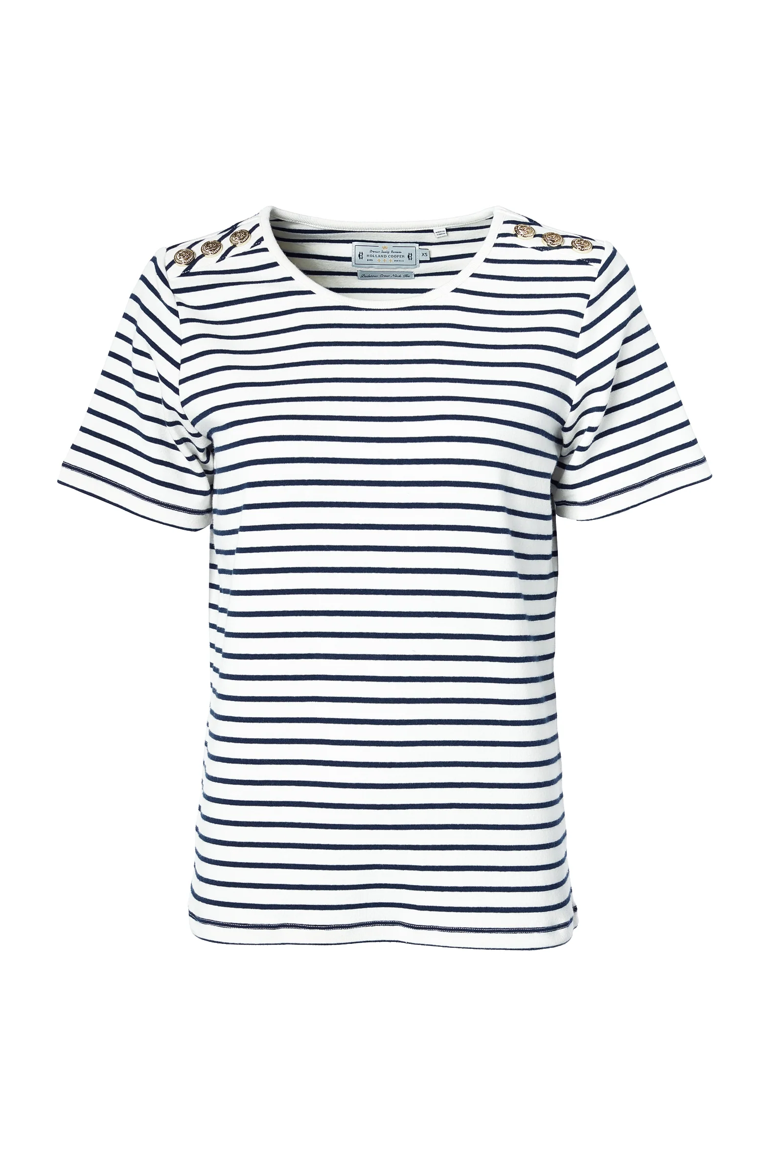 Padstow Crew Neck Tee (Natural Ink Navy Stripe)