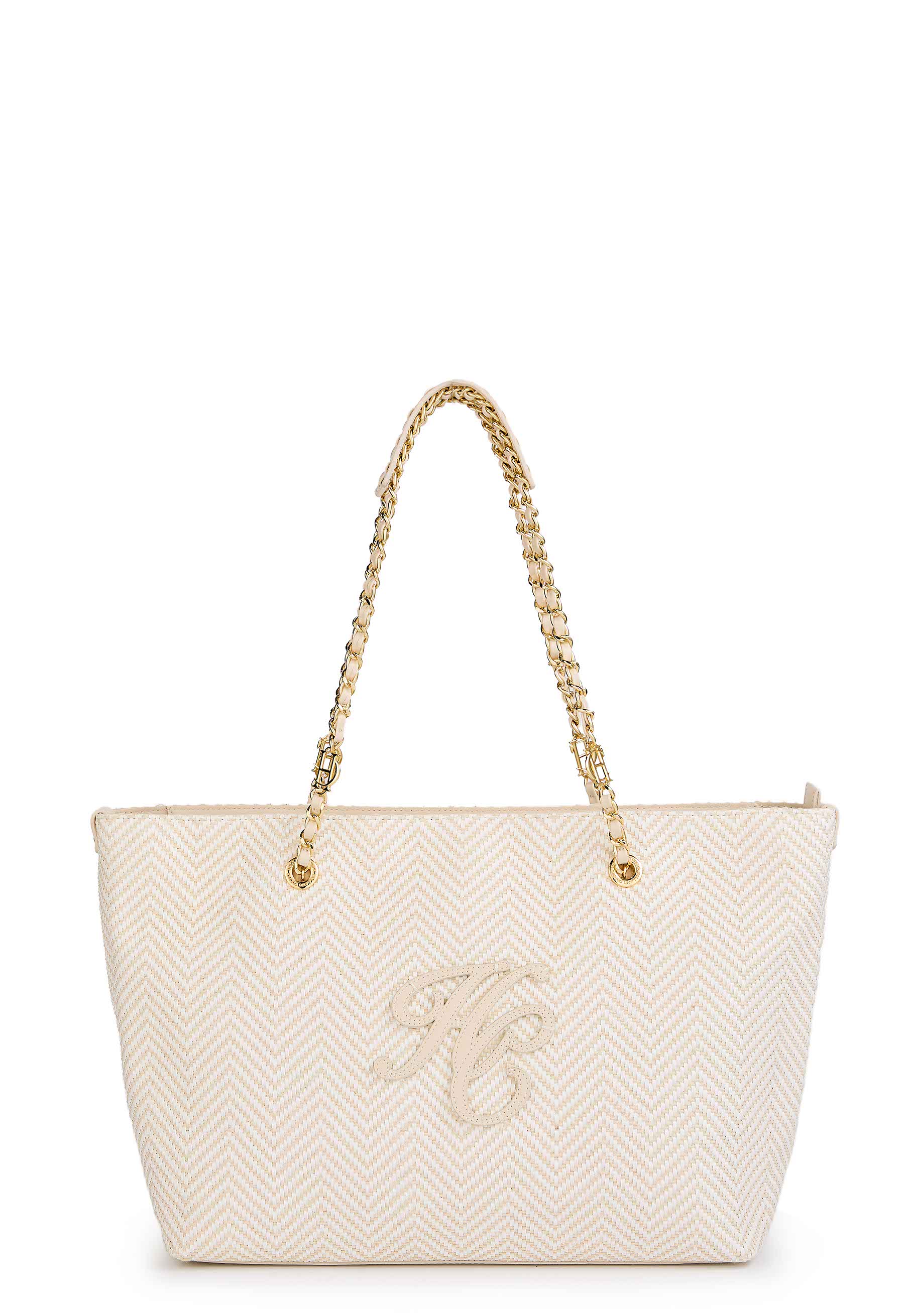 Amalfi Straw Tote (Cream Herringbone)