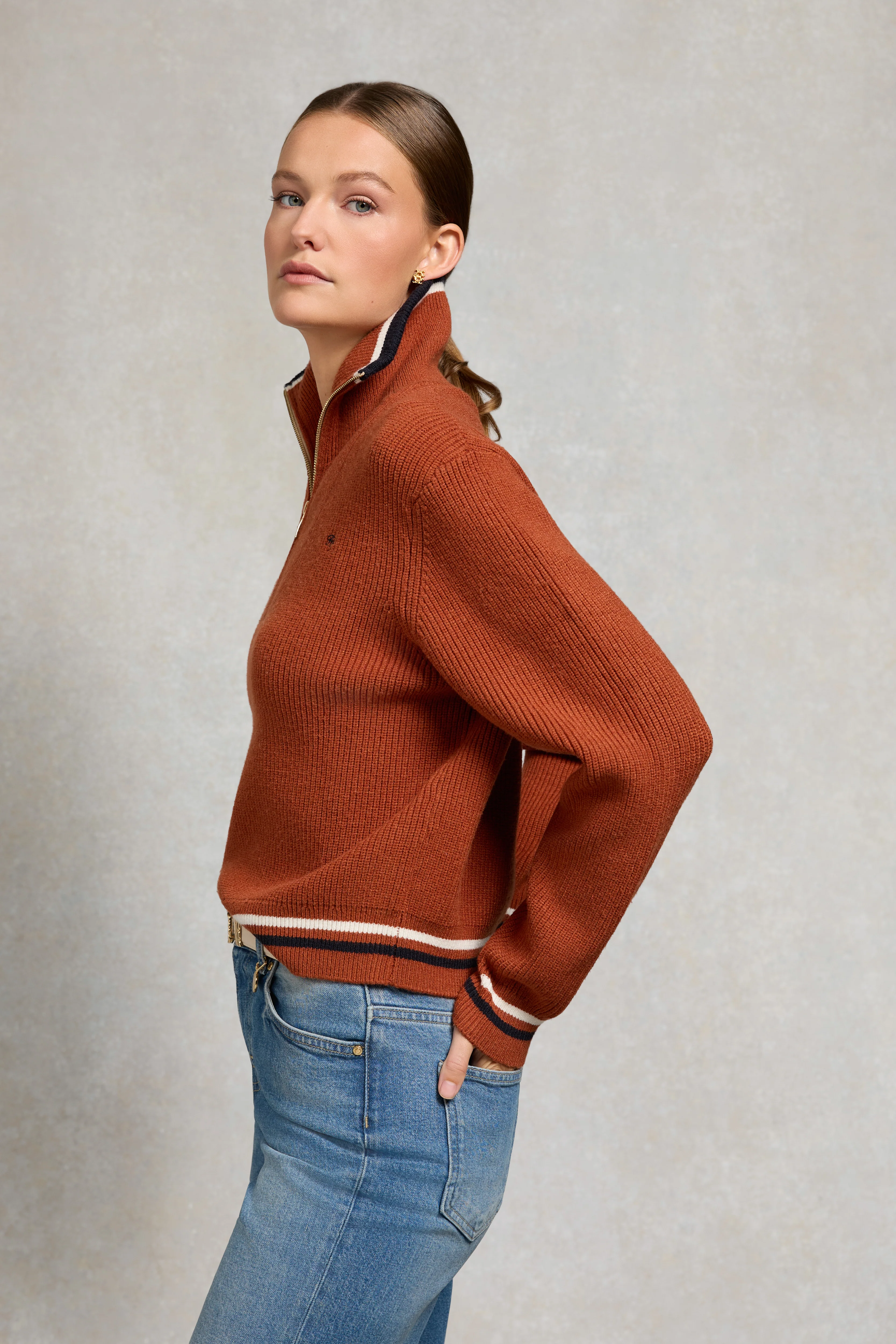 Jessica Quarter Zip Knit (Caramel)