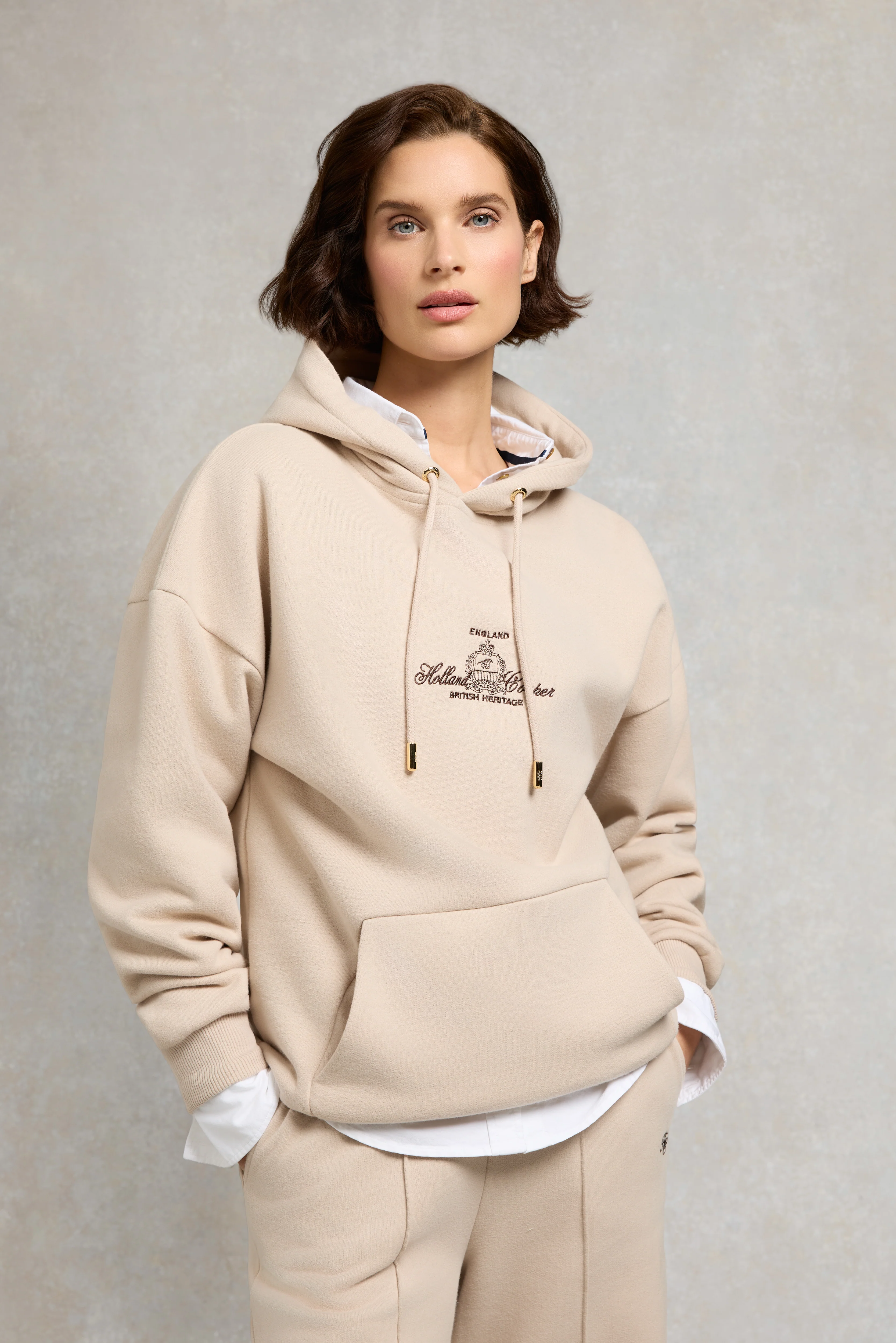 Relaxed Fit Script Hoodie (Stone)