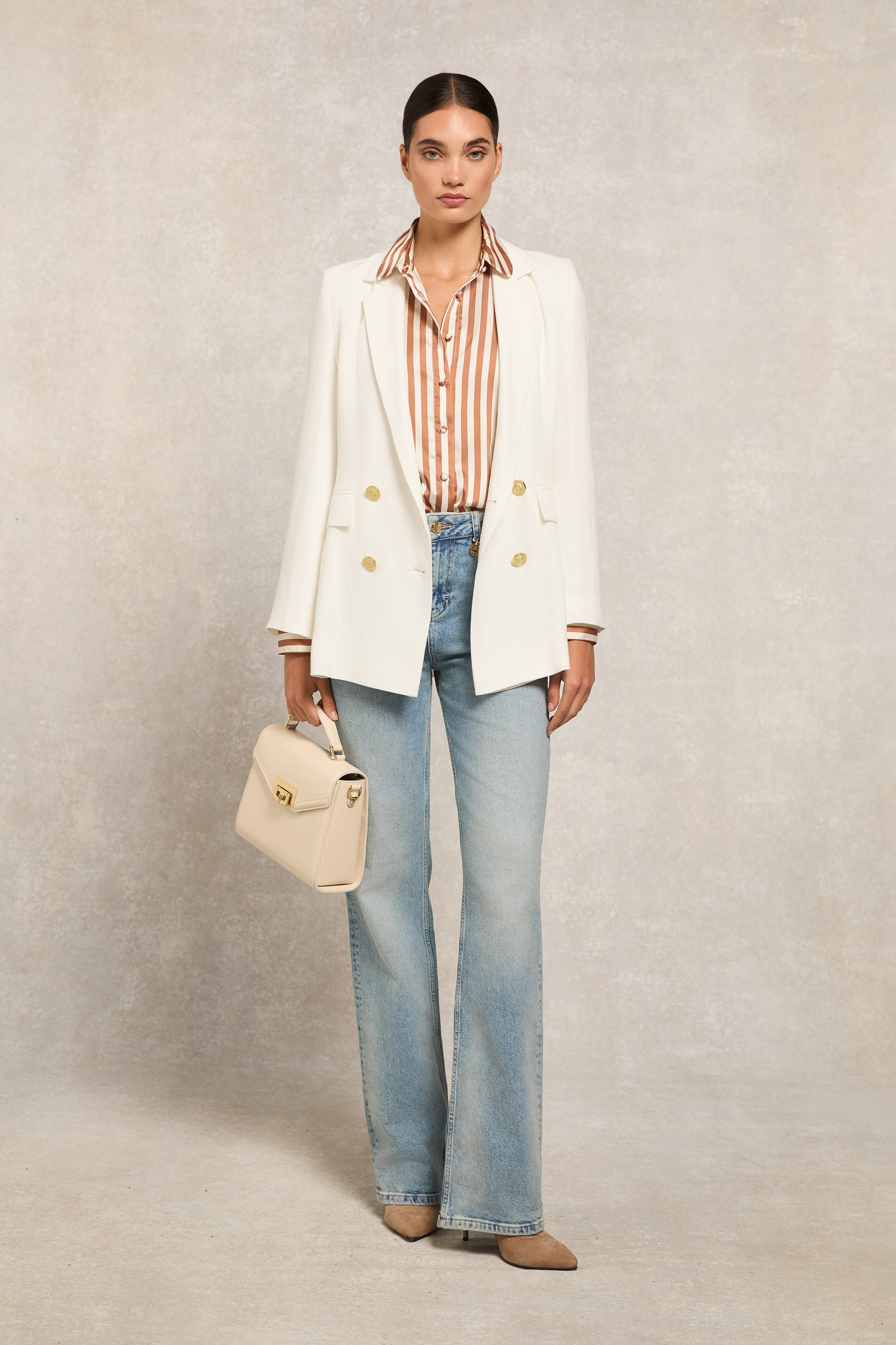 Isla Satin Shirt (Terracotta Stripe)