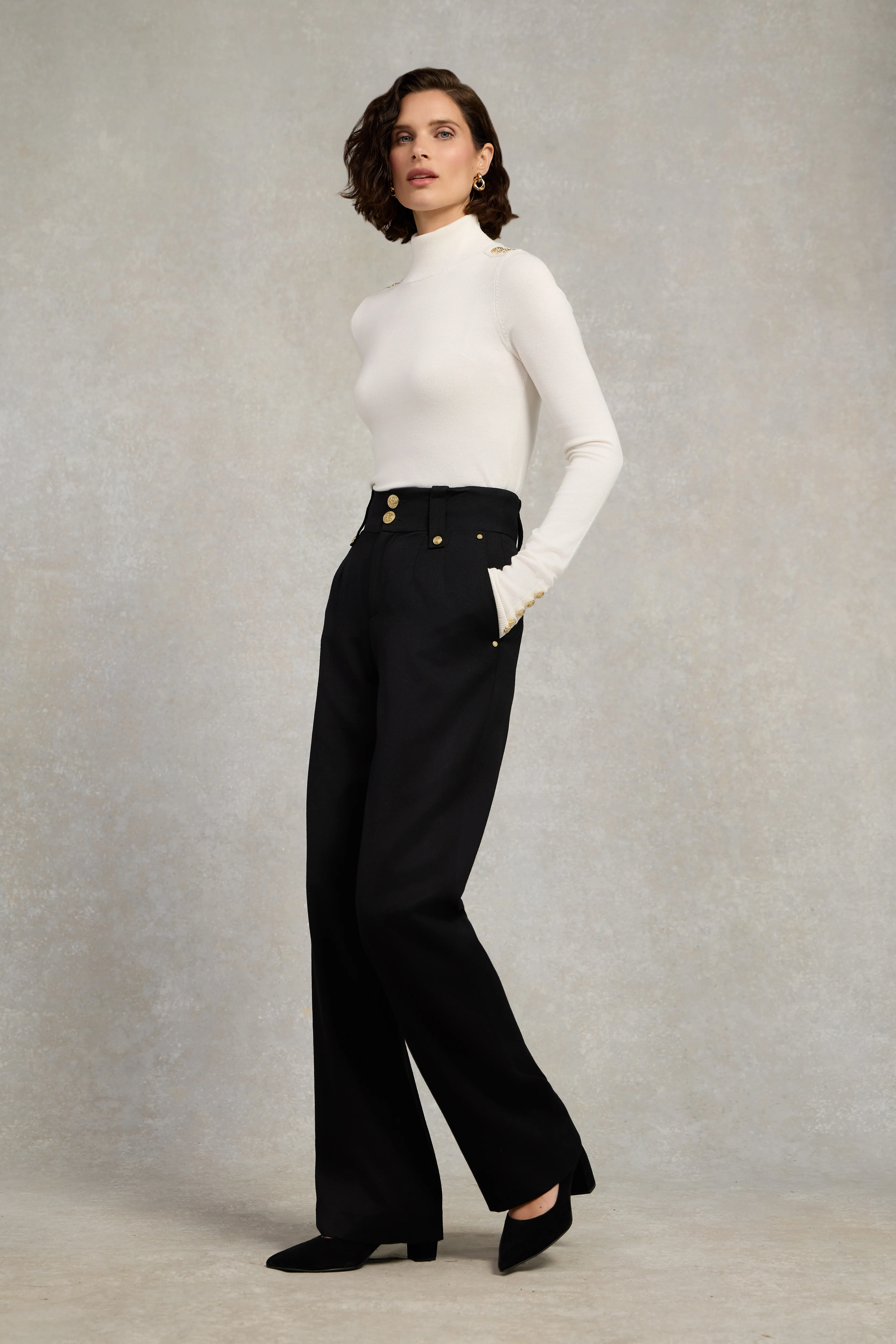 High Waisted Straight Trouser (Black Barathea)
