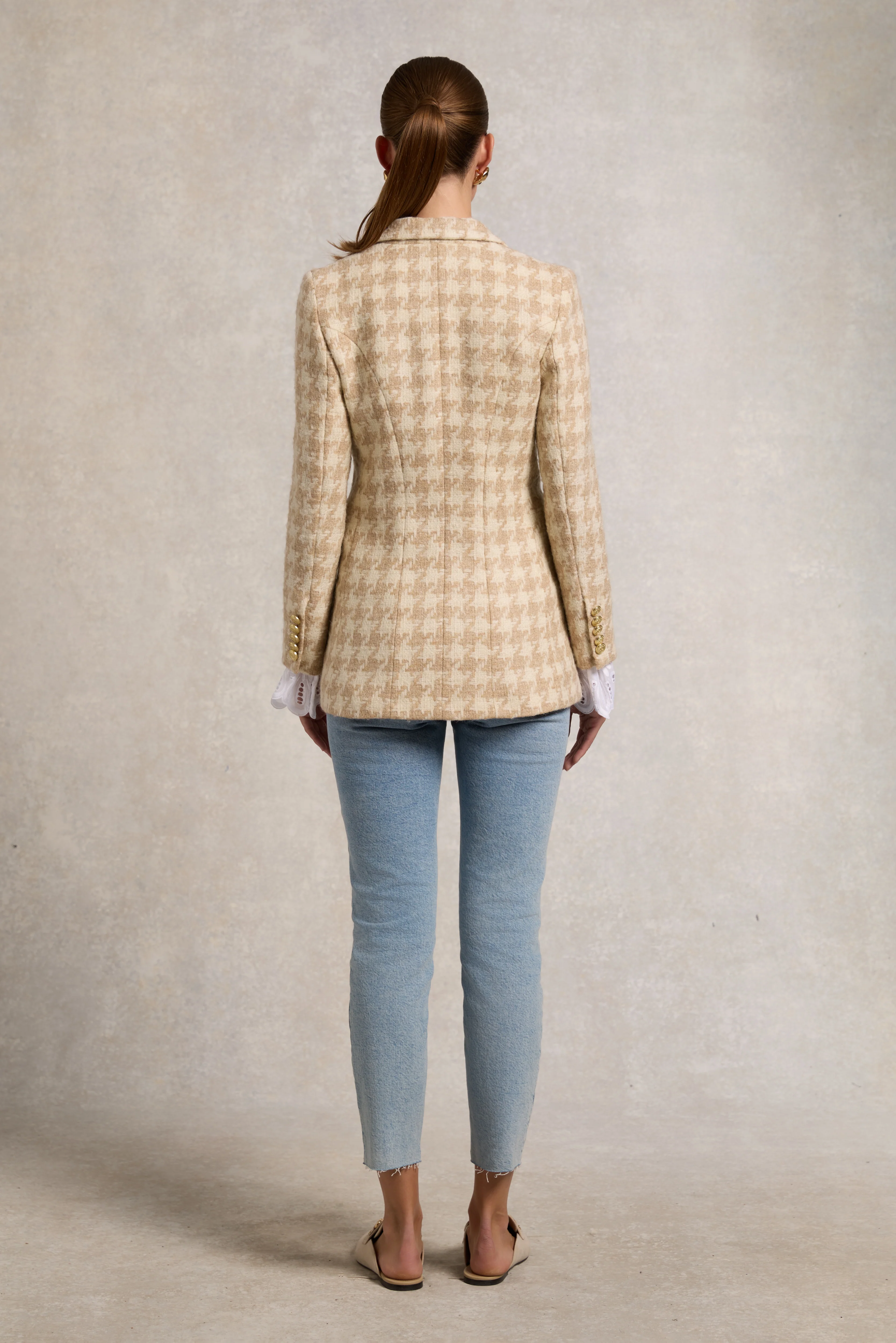 Double Breasted Blazer (Camel Houndstooth)