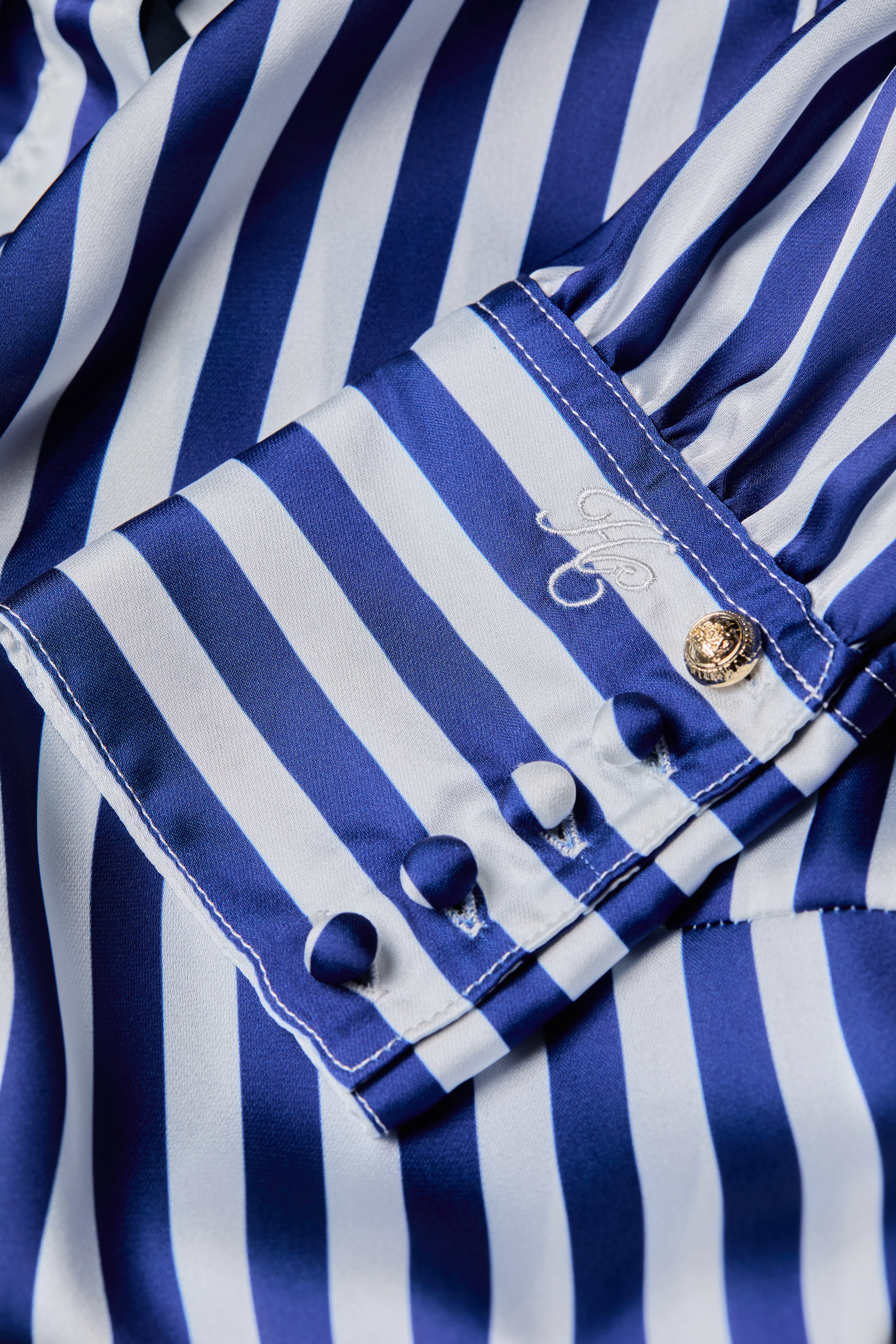 Isla Satin Shirt (Navy Stripe)