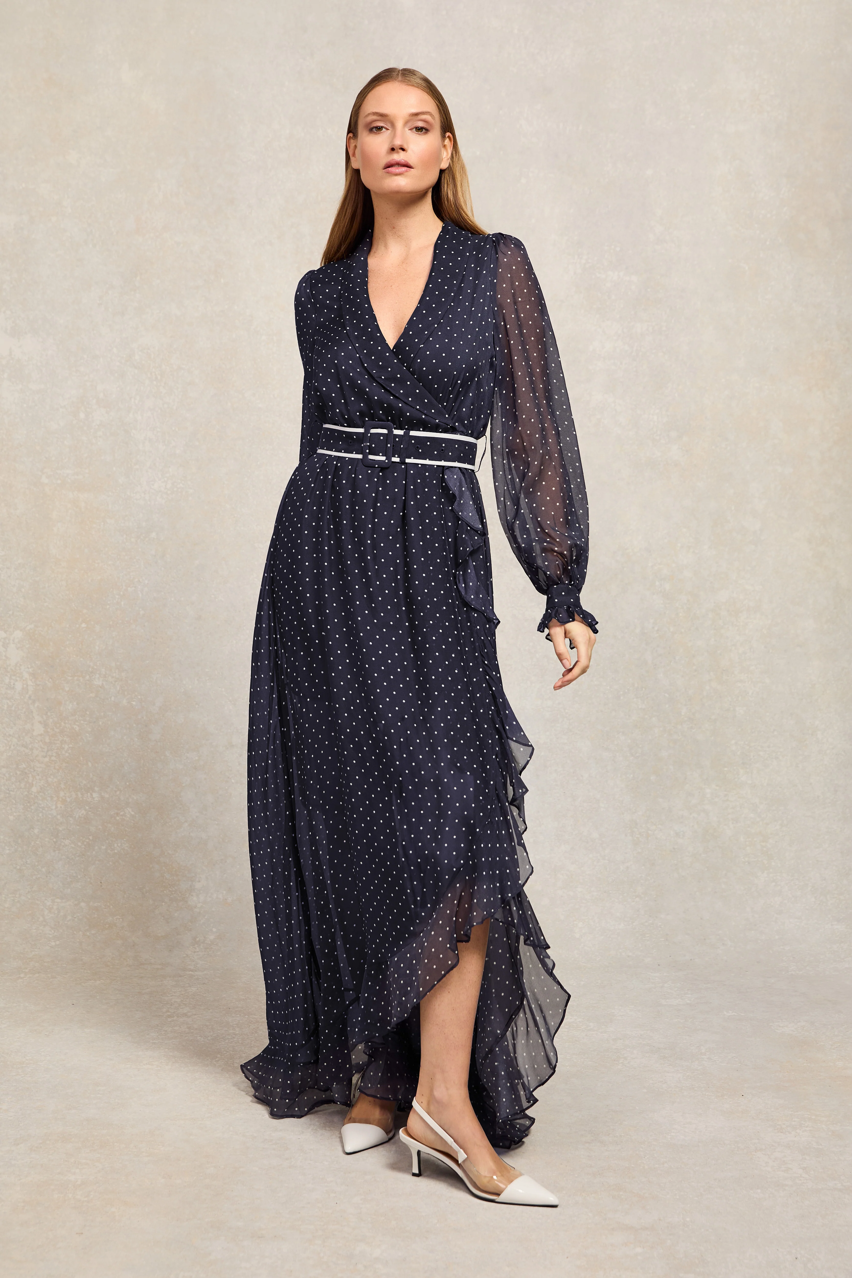 Esme Maxi Dress (Deep Navy Polka Dot)