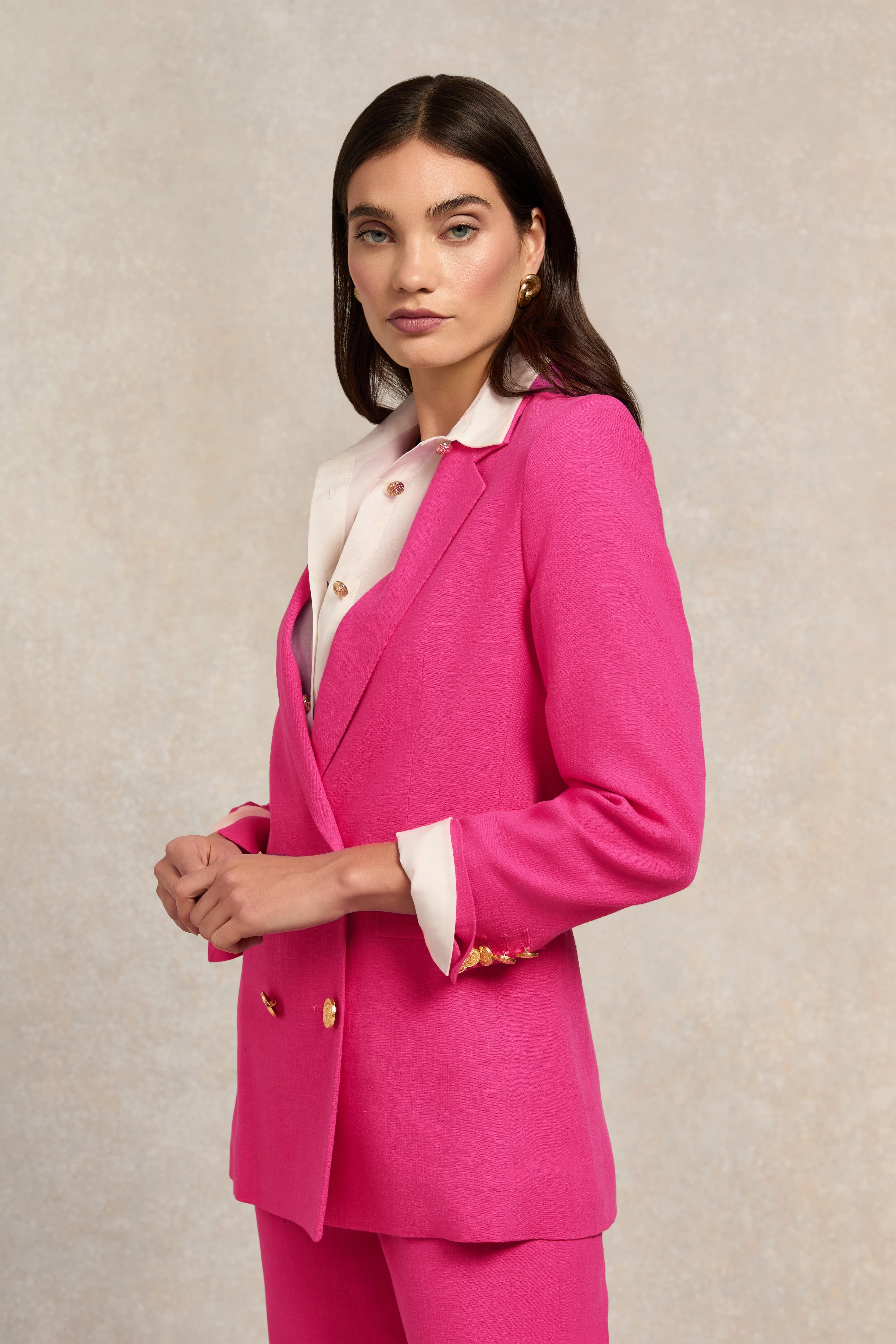 Double Breasted Blazer (Hot Pink Linen)