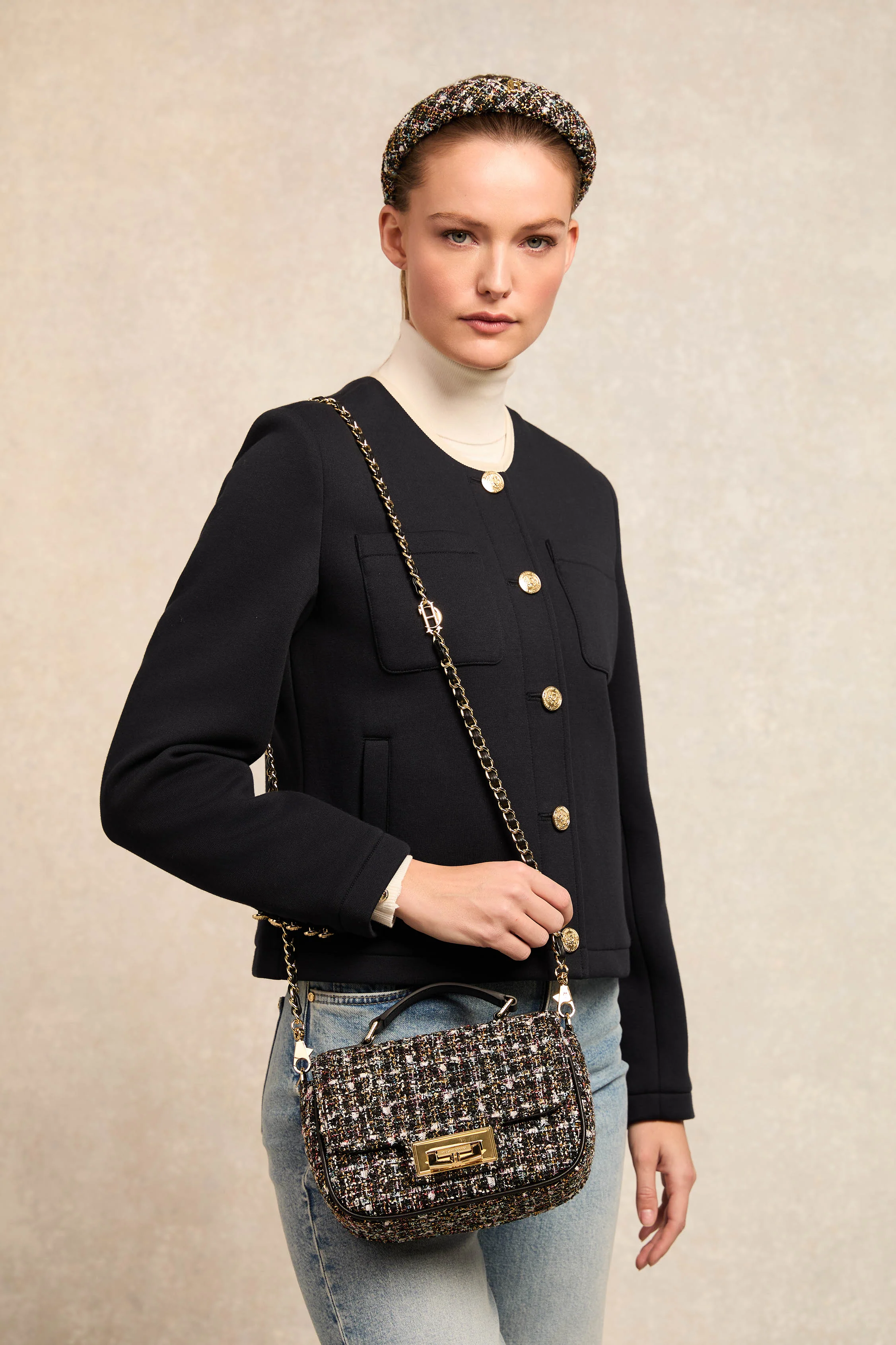 Boucle Crossbody Bag (Black Sparkle Boucle)