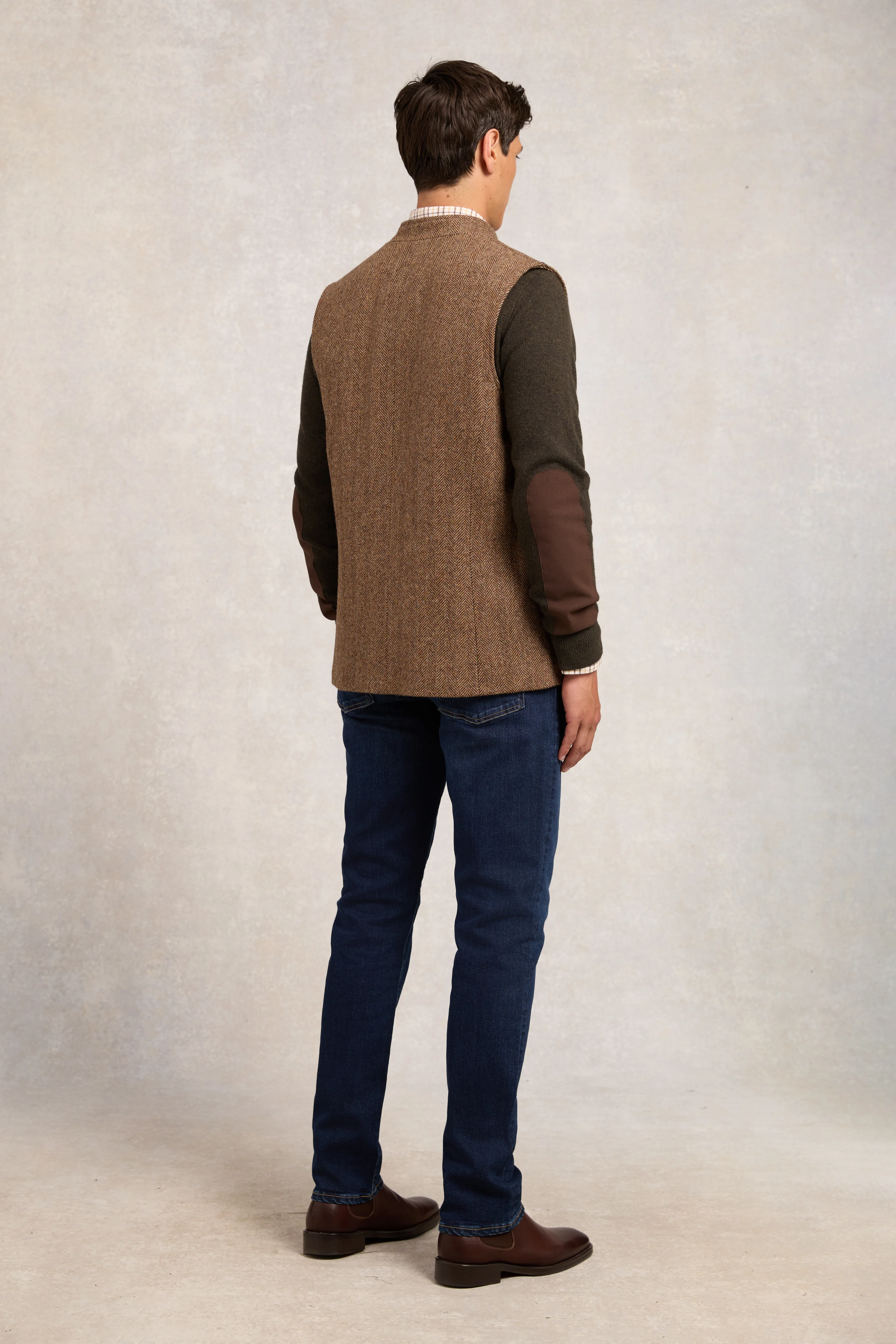 Nehru Gilet (Large Scale Brown Herringbone)