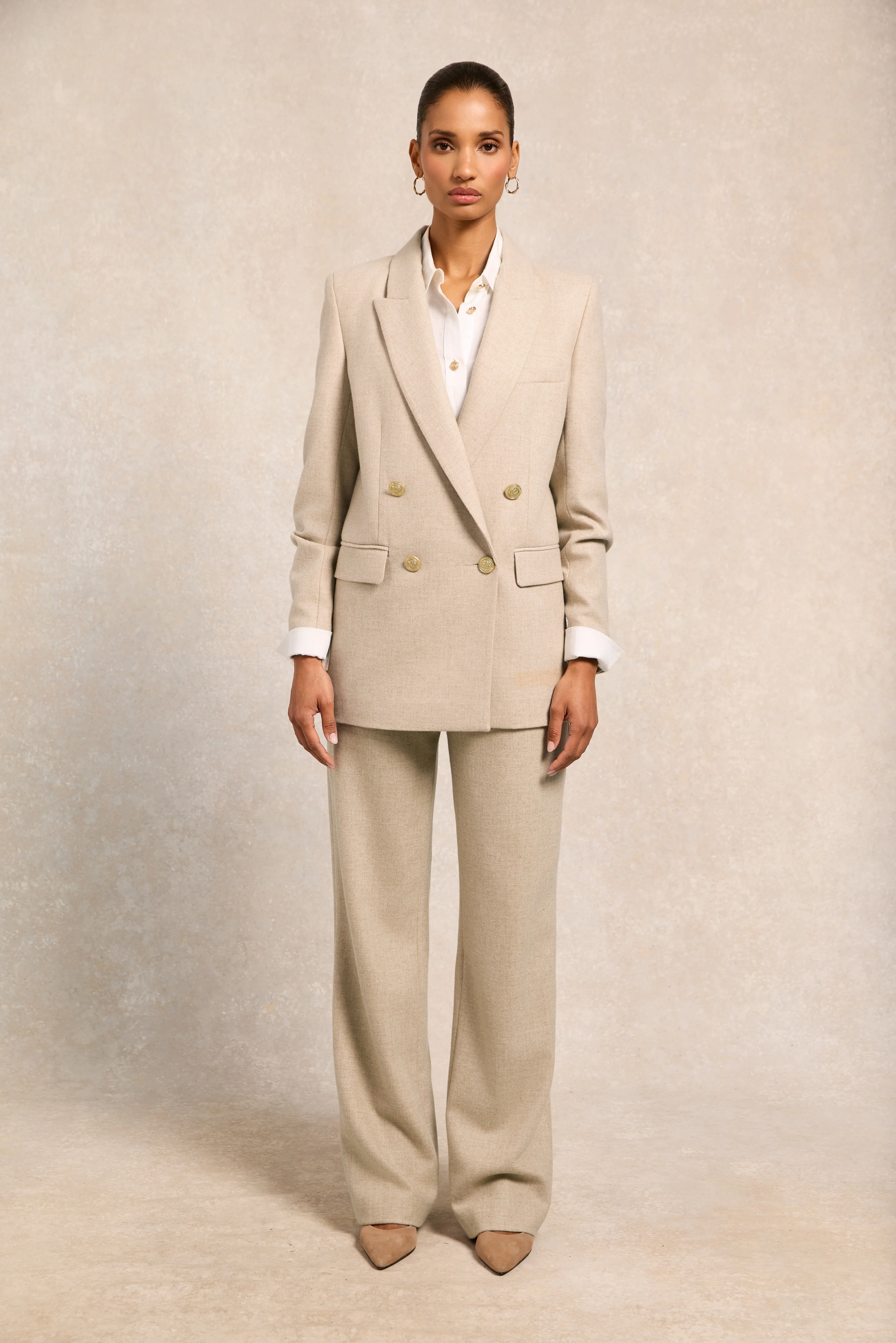 High Waisted Straight Trouser (Oatmeal)