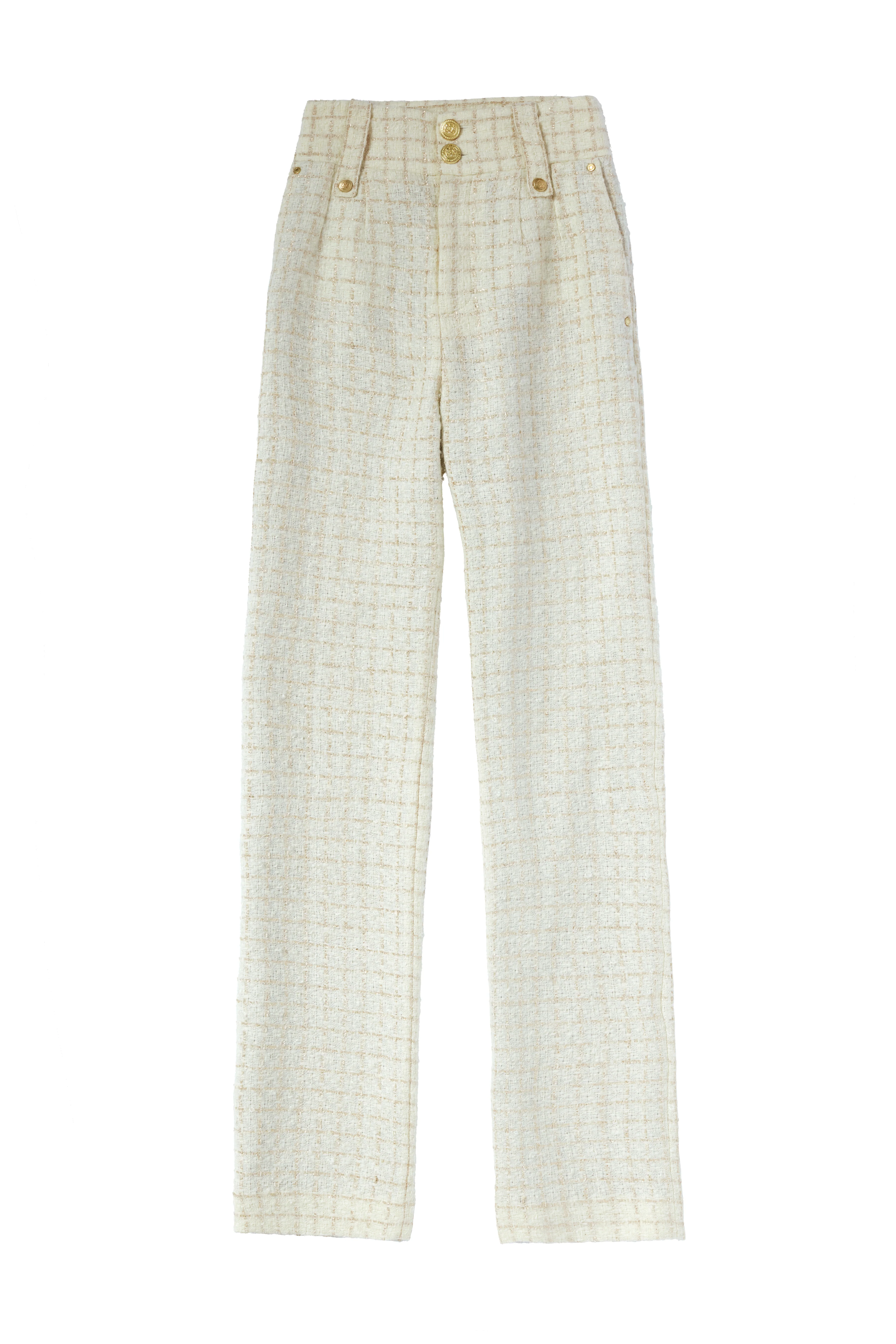High Waisted Straight Trouser (Ivory Sparkle Tweed)