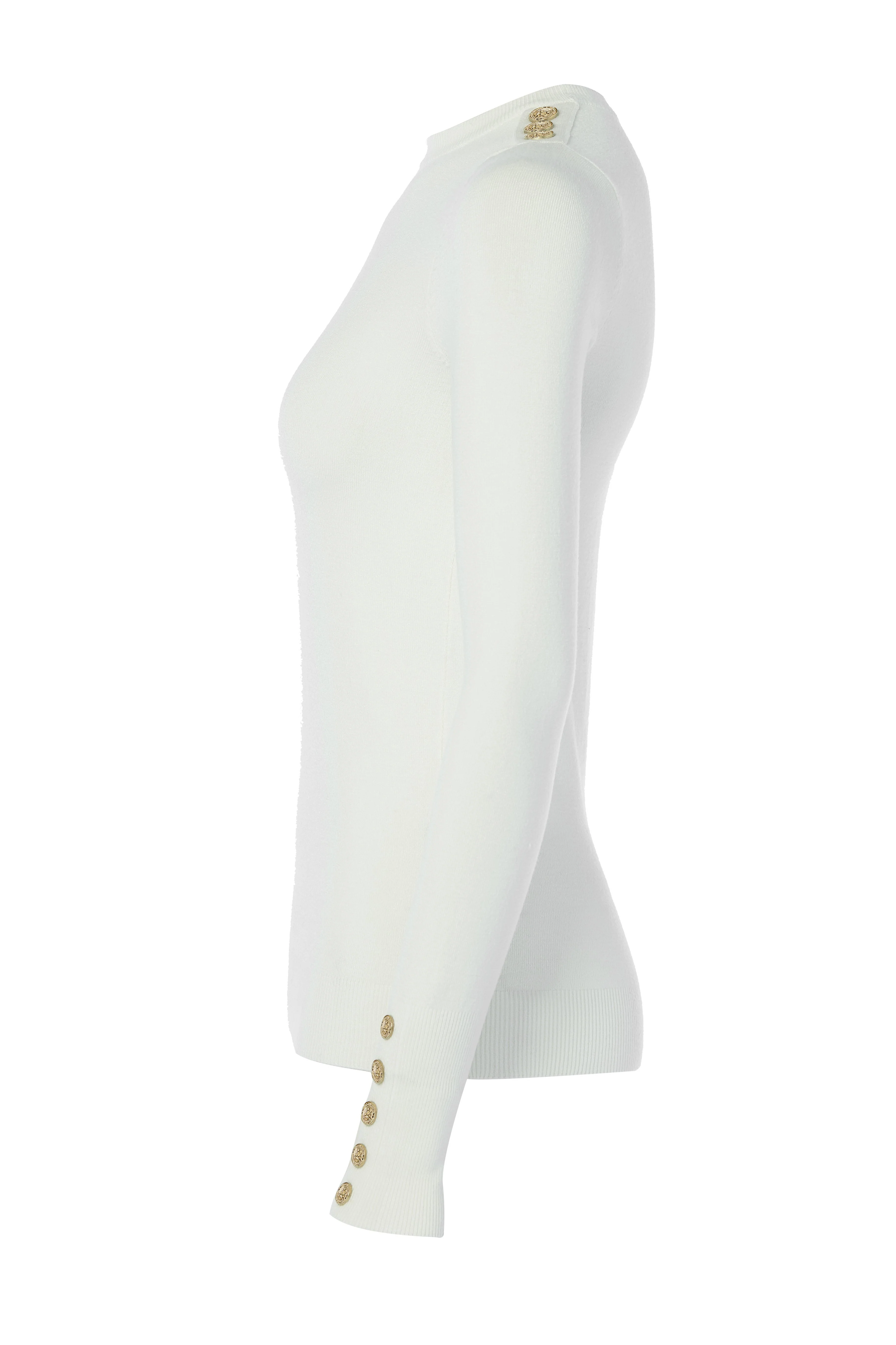 Buttoned Knit Crew Neck (Cream)