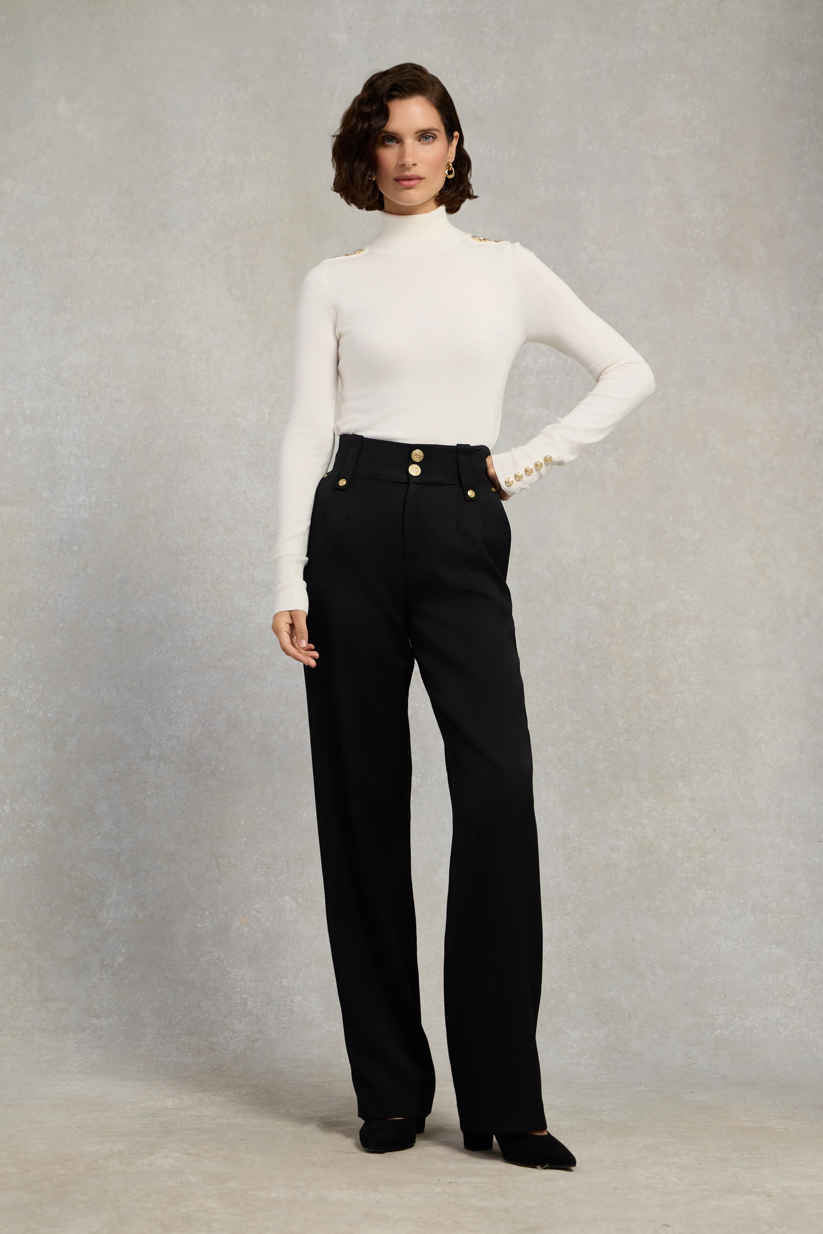 High Waisted Straight Trouser (Black Barathea)