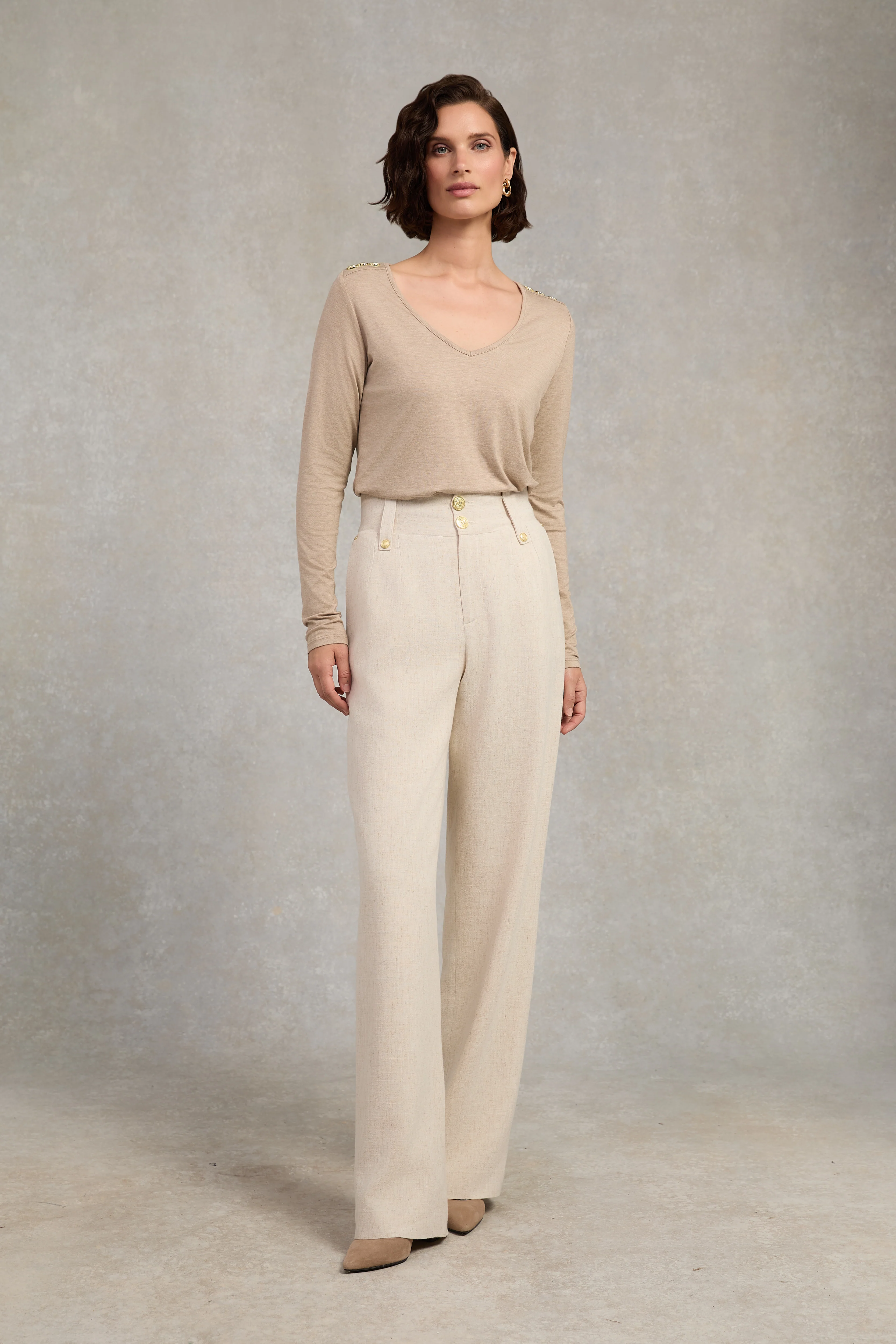 Long Sleeve V-Neck Tee (Oatmeal)