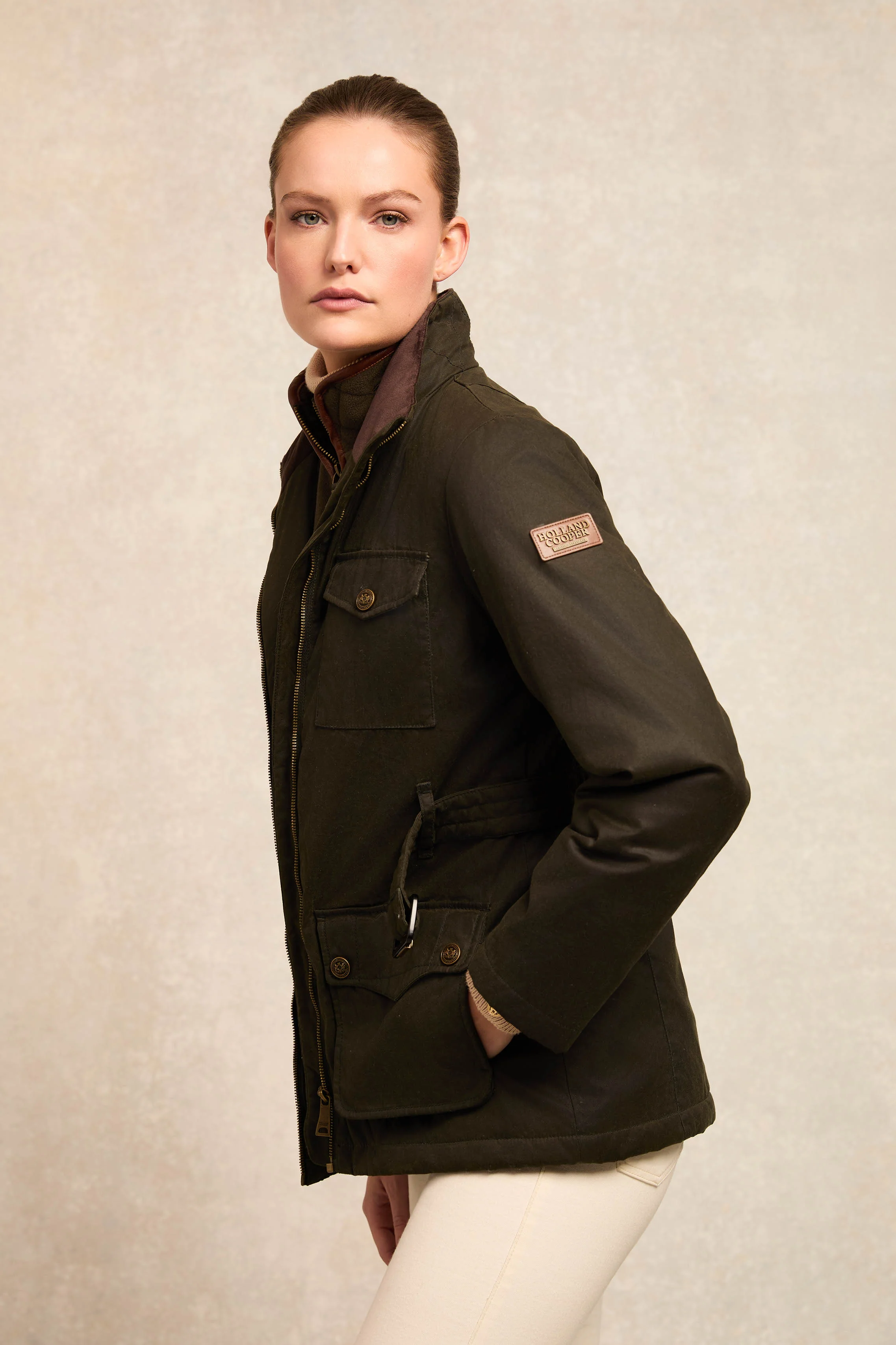 Belted Waxed Jacket (Dark Olive)