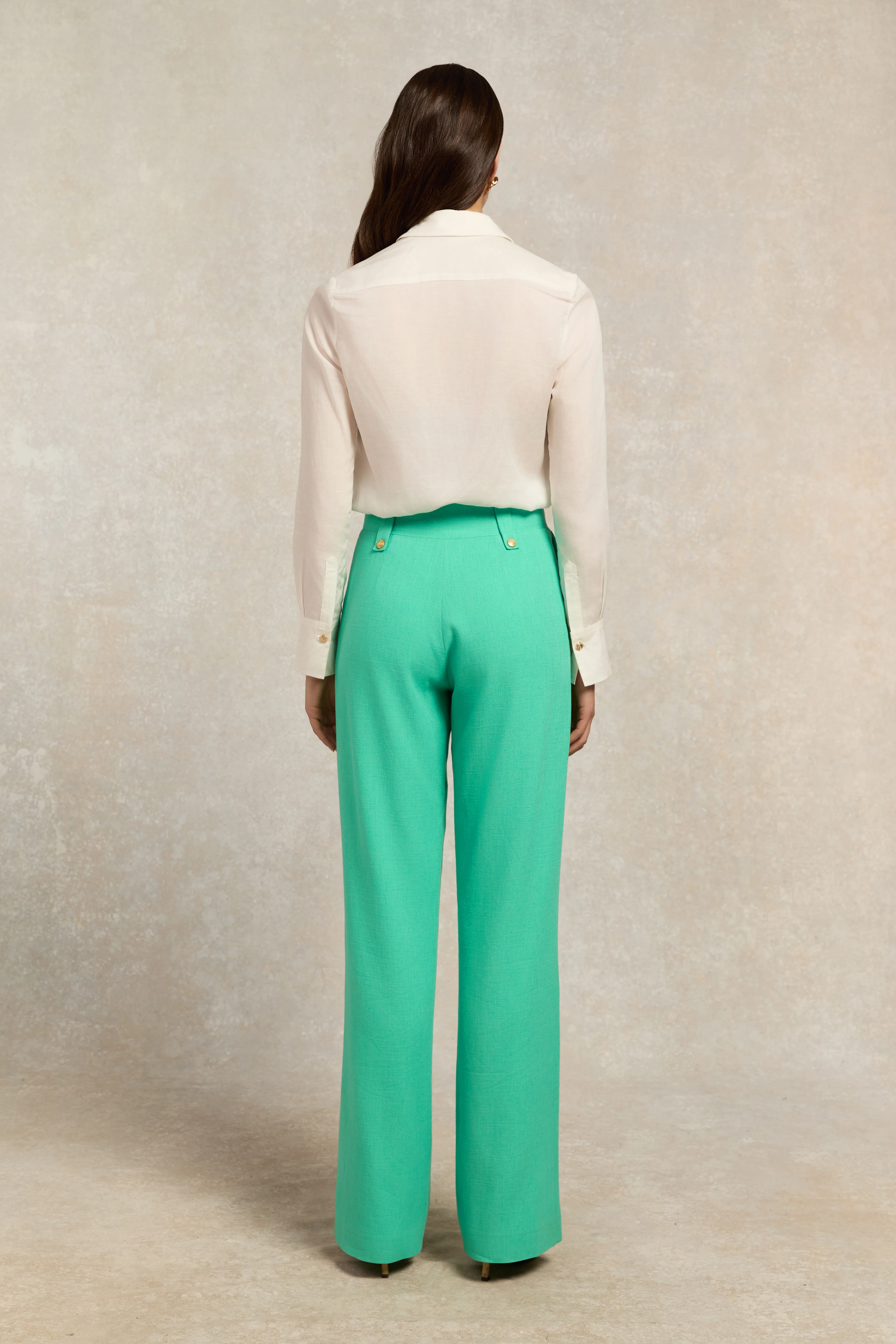 High Waisted Straight Trouser (Jade Linen)