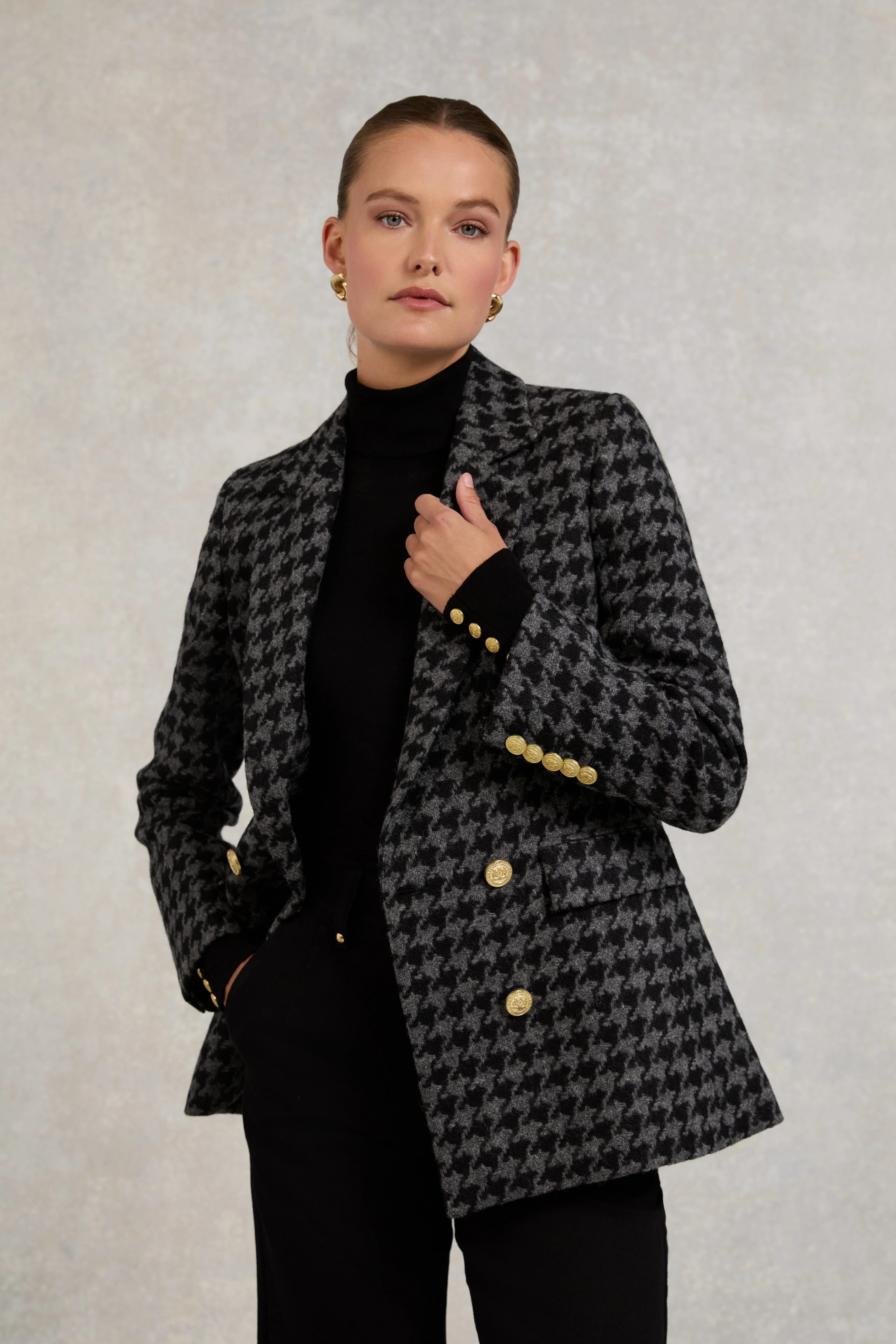 Double Breasted Blazer (Large Scale Charcoal Houndstooth)