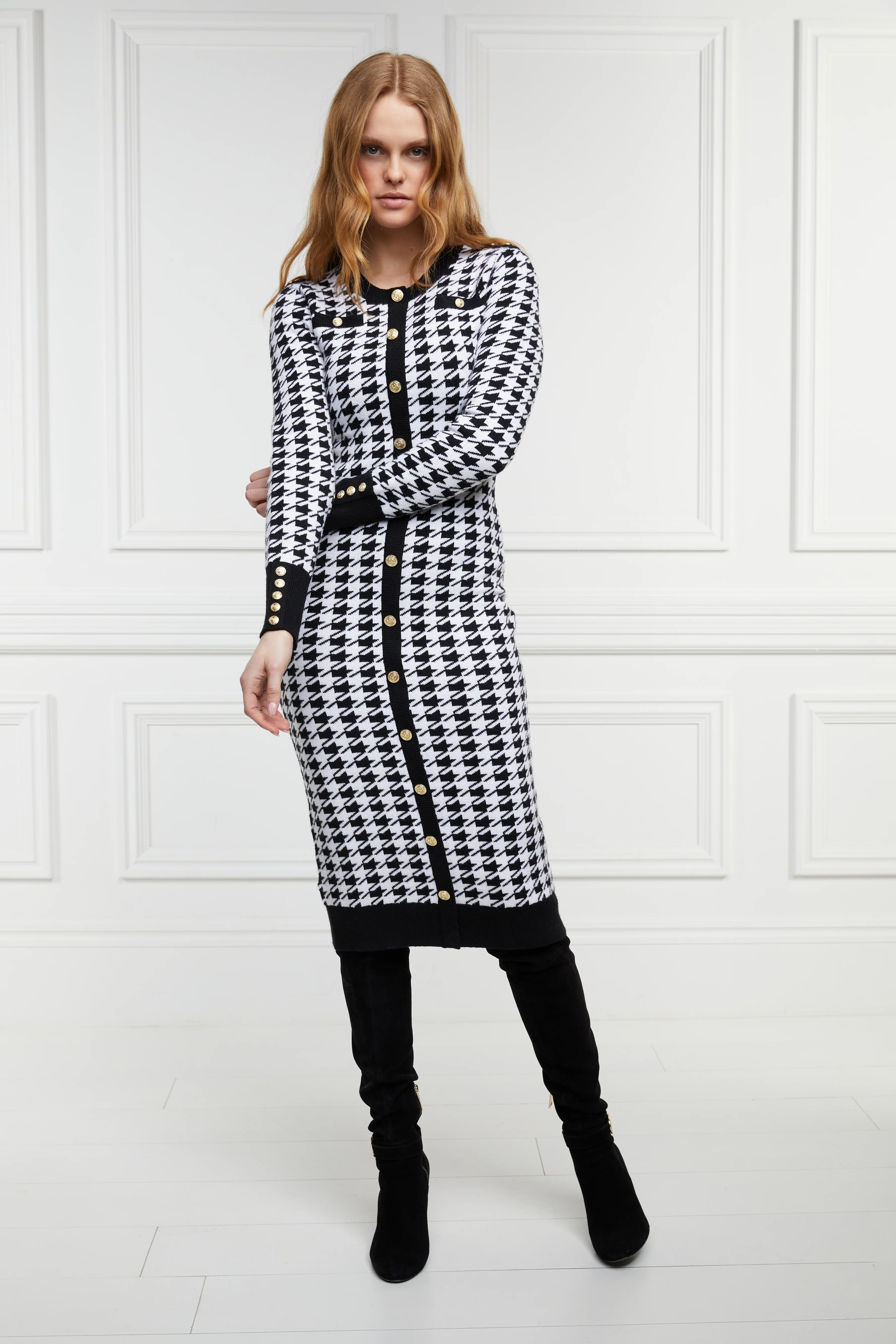 Hepburn Midi Dress (Houndstooth)