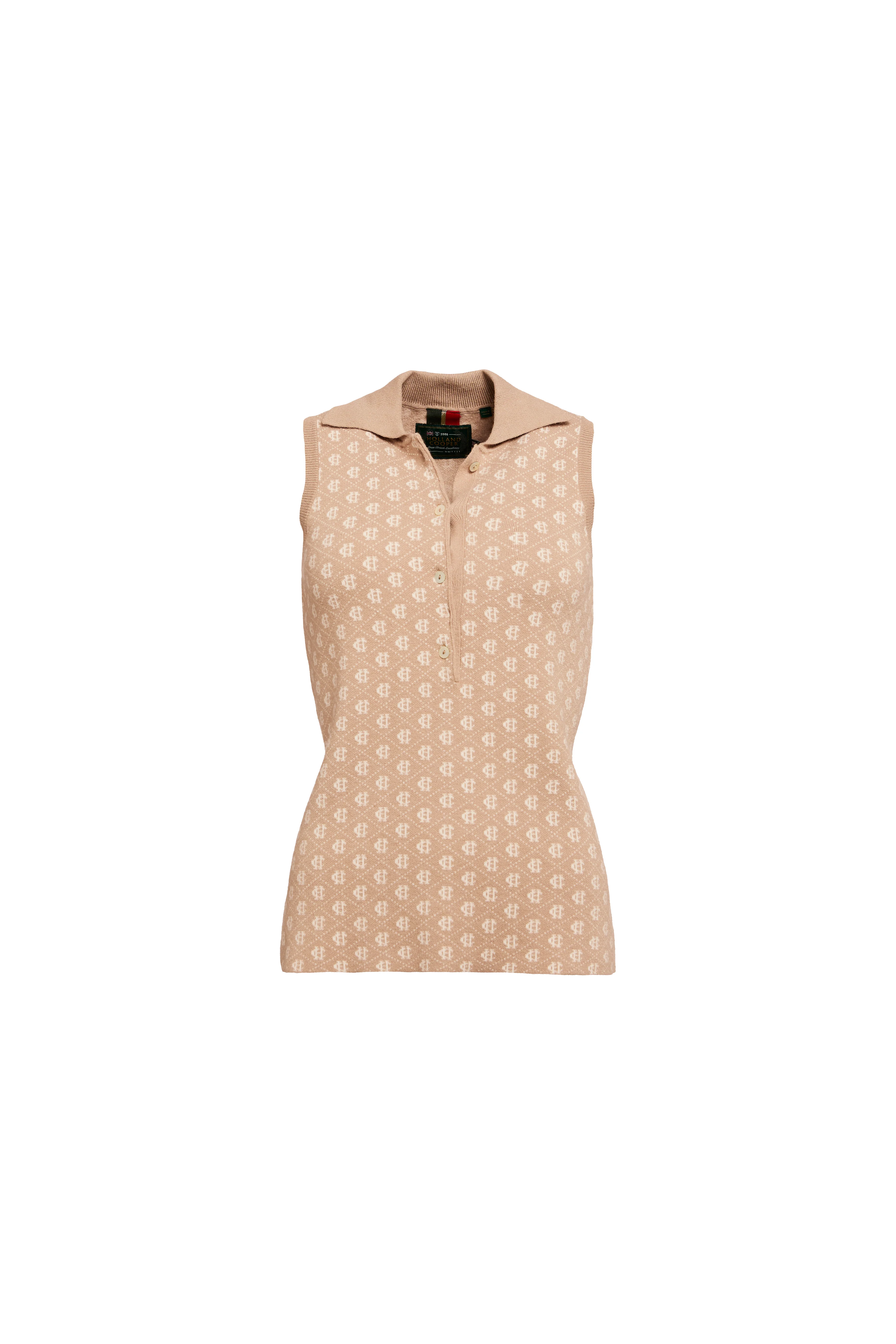 Sleeveless Knitted Monogram Polo (Camel)