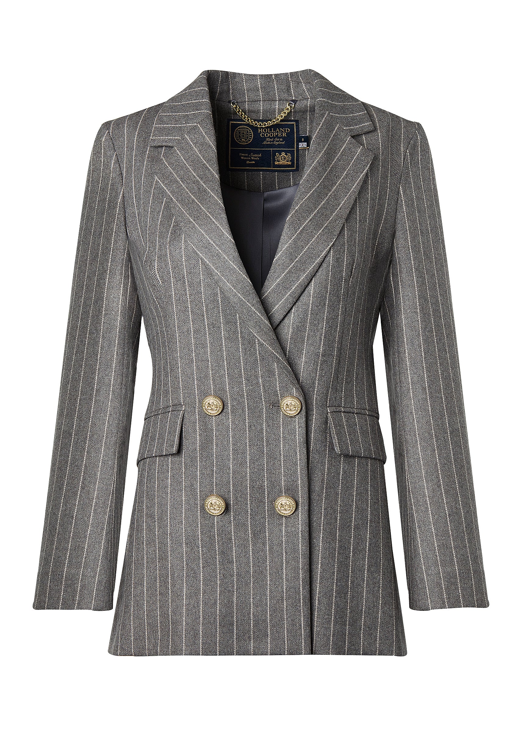 Double Breasted Blazer (Soft Grey Pinstripe)