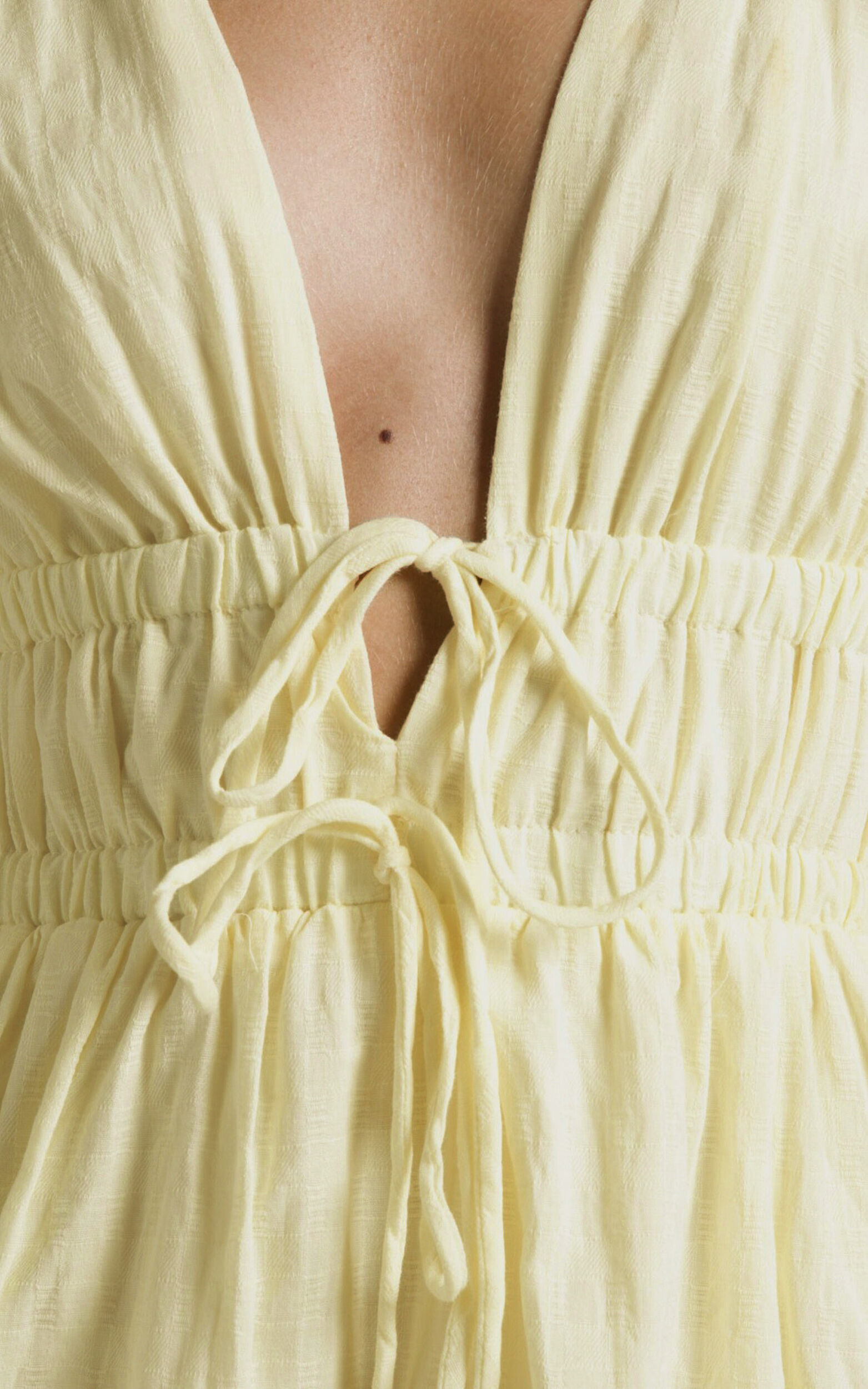 Portofino Midi Dress – Yellow V-Neck Puff Sleeve Midi for Effortless Daytime Style