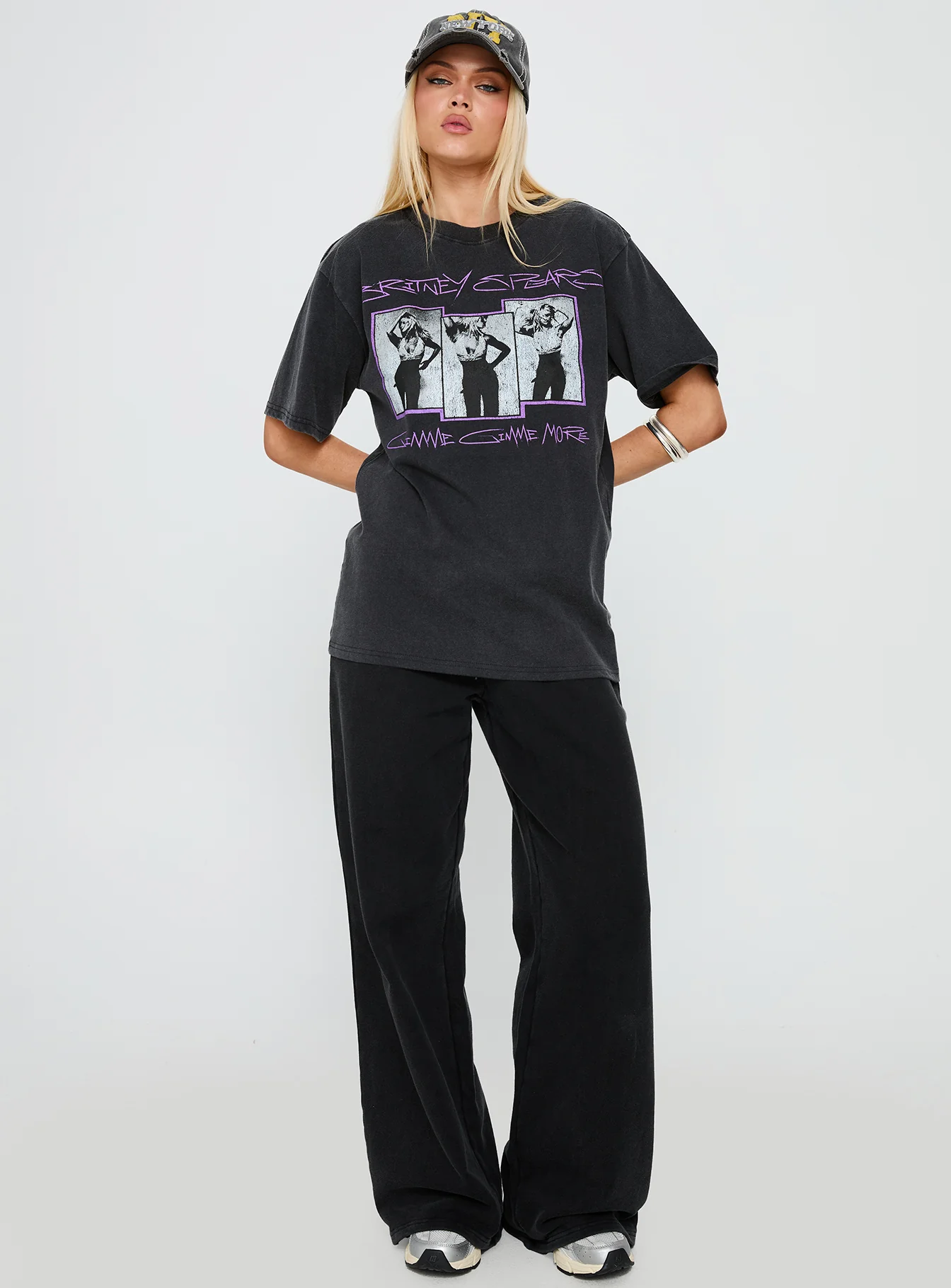 Britney Spears Gimme More Oversized Graphic Top Washed Black