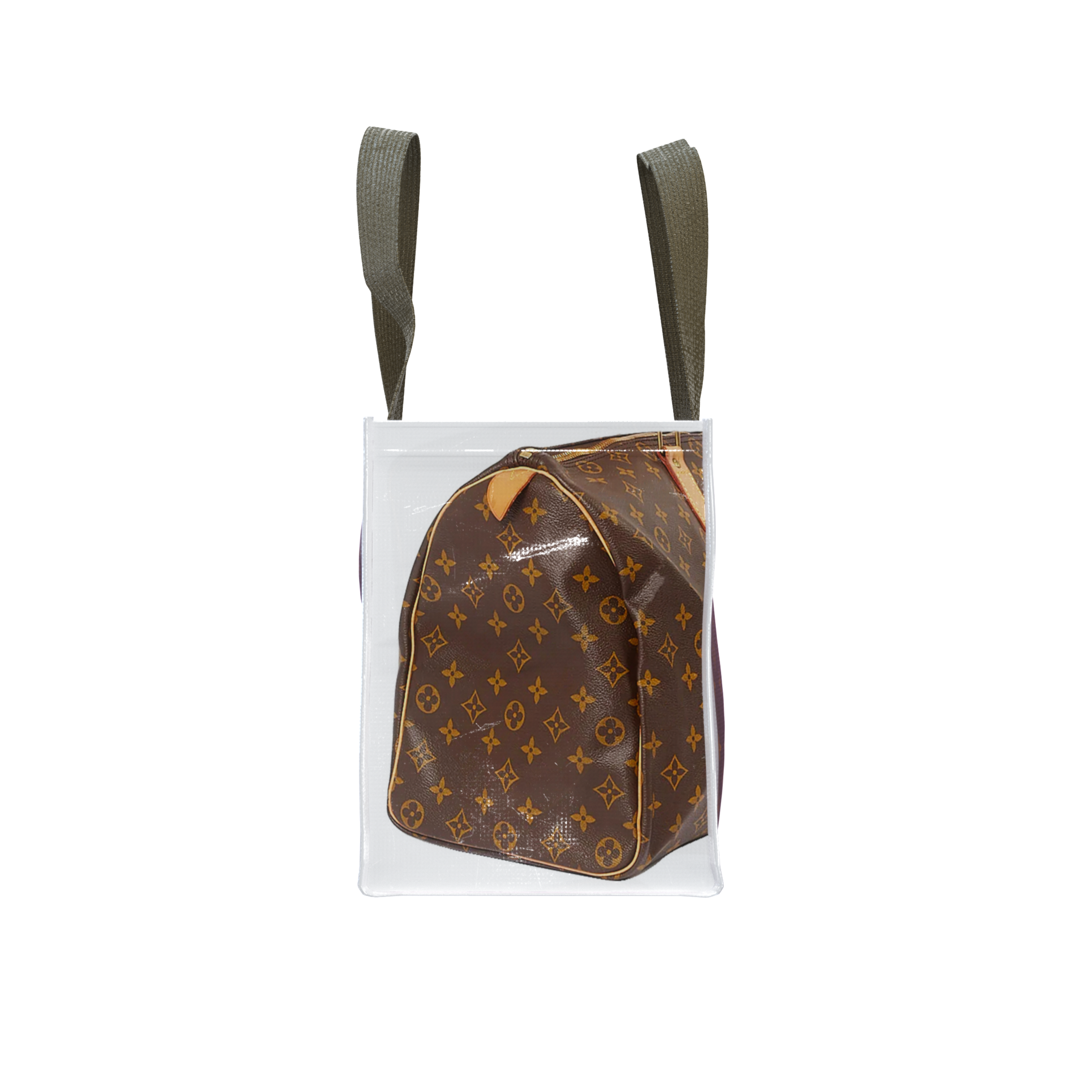 TITA ELVIE DUFFLE GROCERY BAG, BROWN CANVAS, LARGE