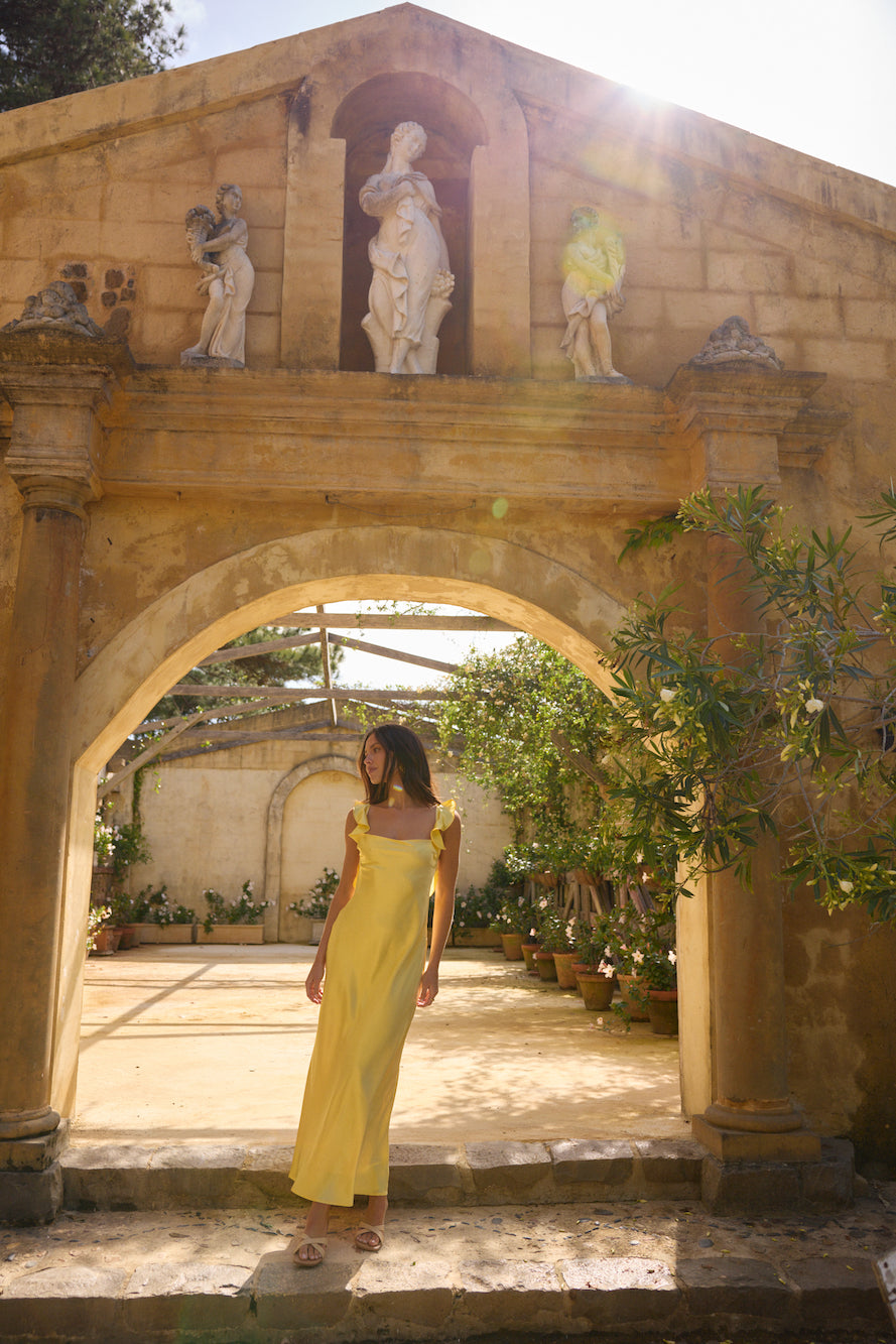 FORTUNATE ONE Belinda Satin Maxi Dress Yellow